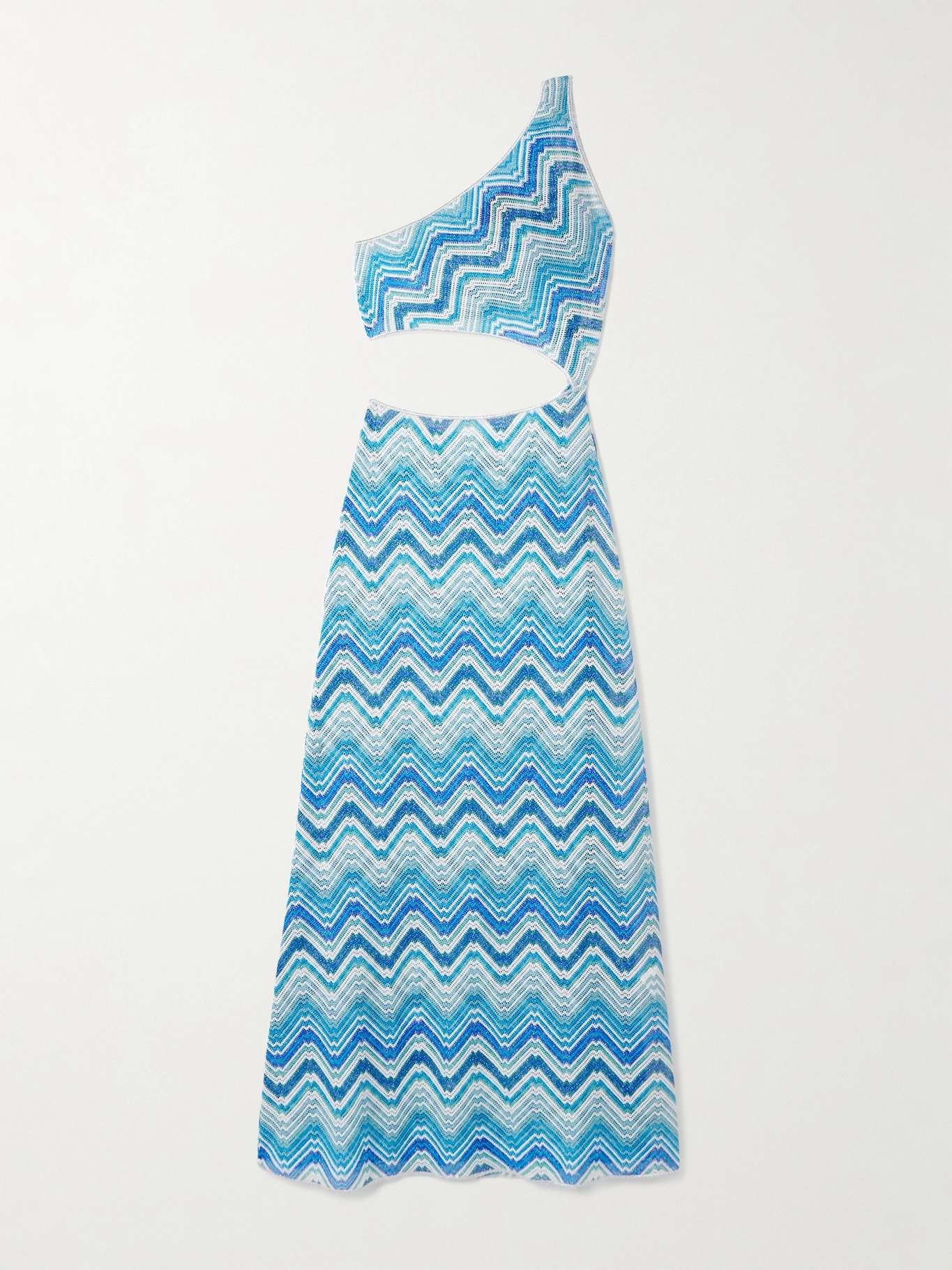 One-shoulder cutout metallic striped crochet-knit maxi dress - 1