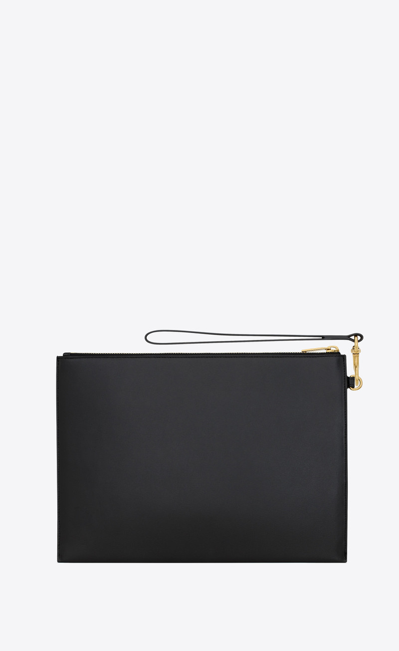 SAINT LAURENT tiny cassandre zipped tablet holder in shiny leather outlook