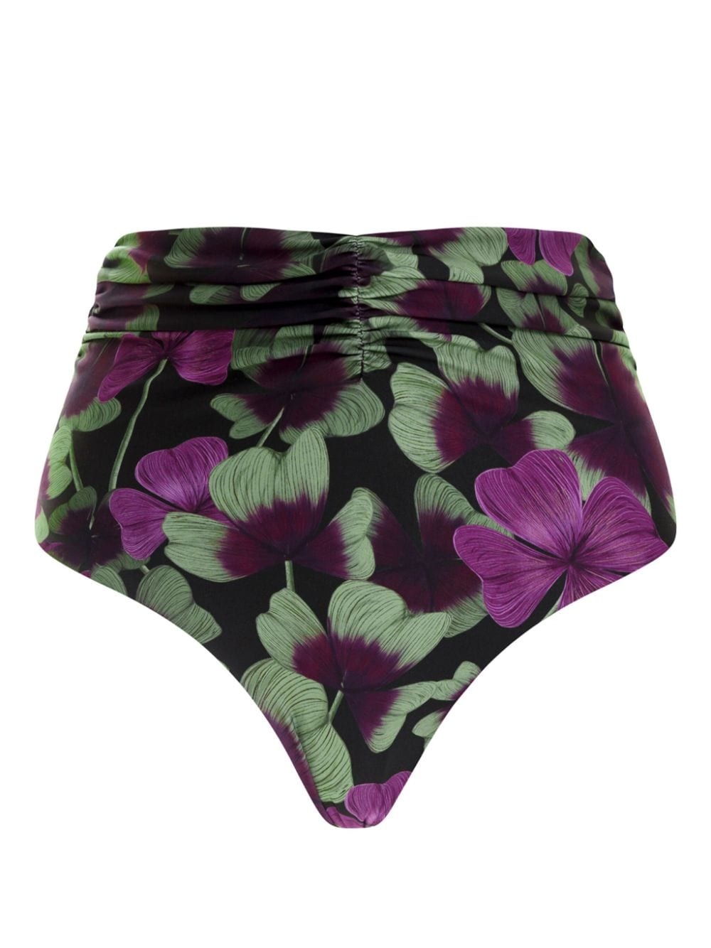 floral-print ruched bikini bottoms - 1