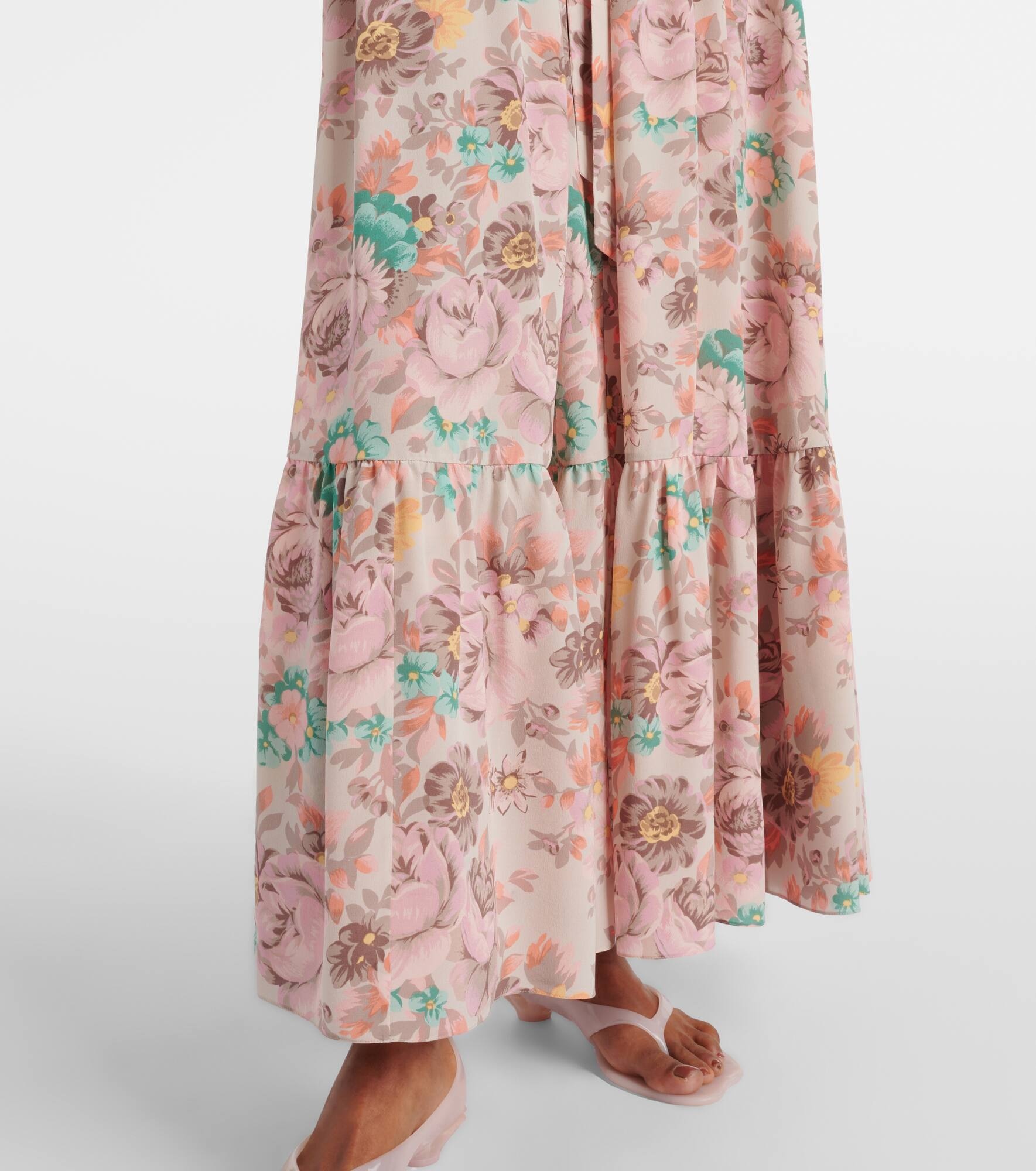 Gathered silk crêpe de chine maxi skirt - 5