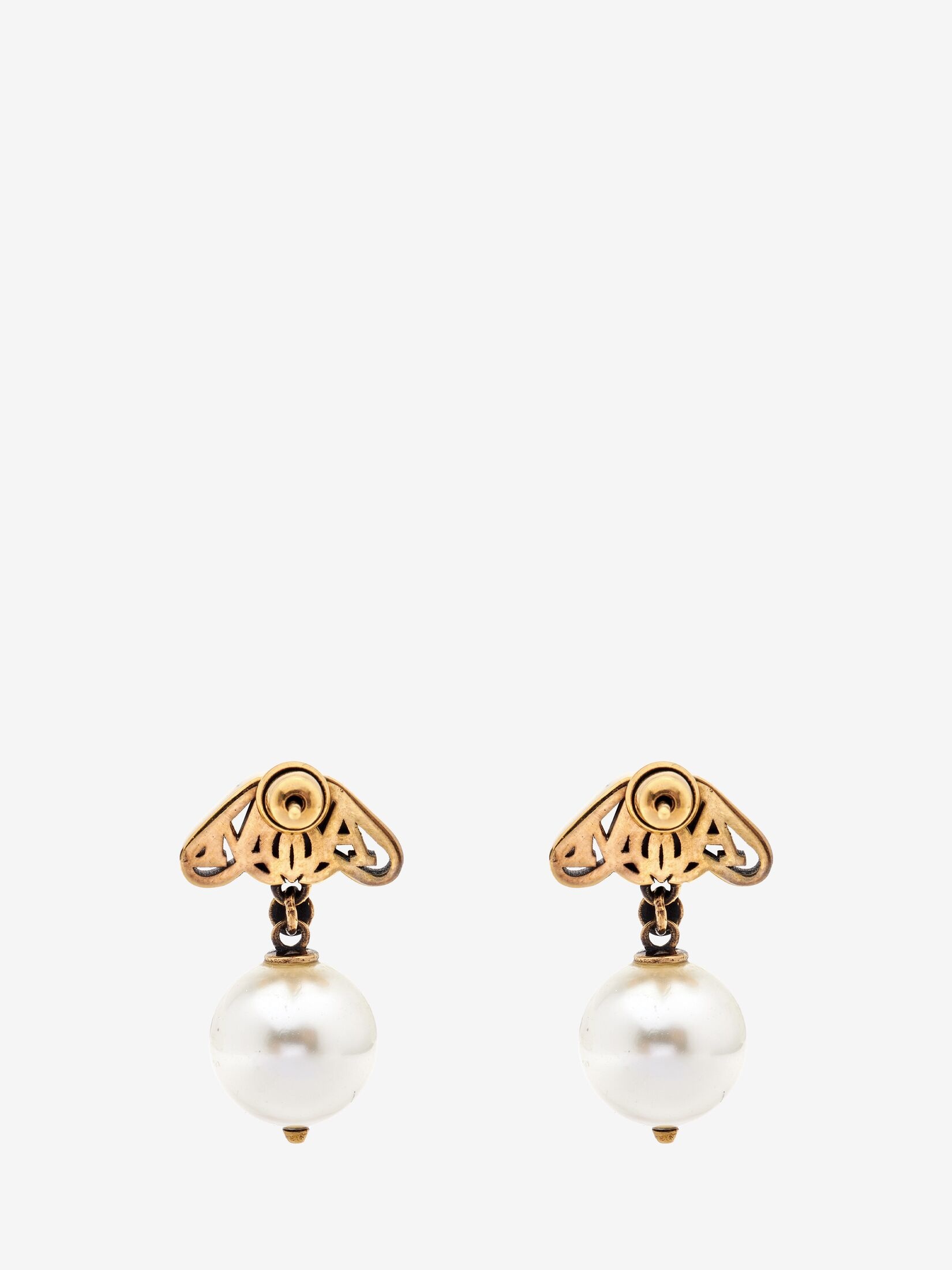 Women's Seal Logo Pearl Earrings in Gold - 3