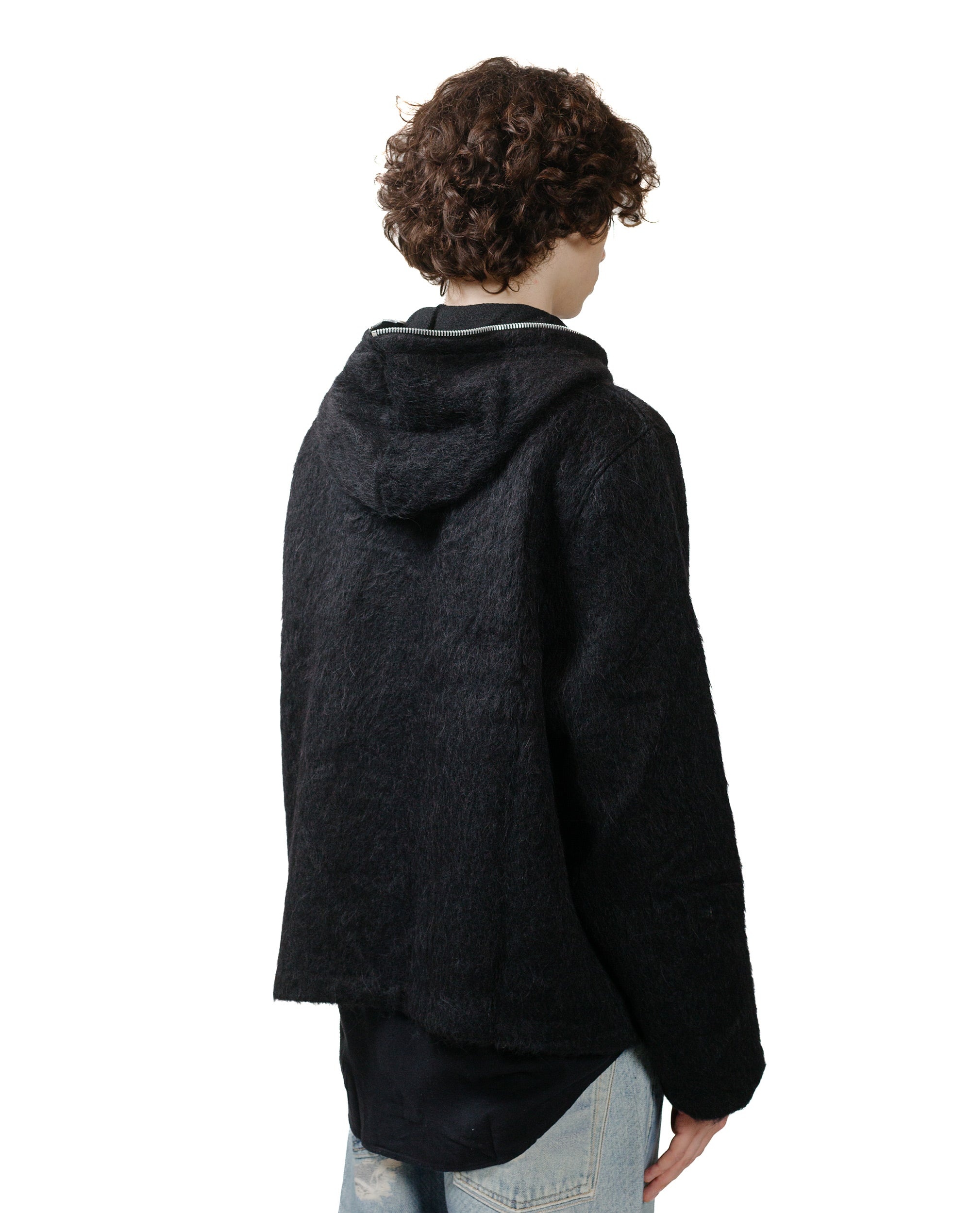Full Zip Hood Black Hairy Wool - 3