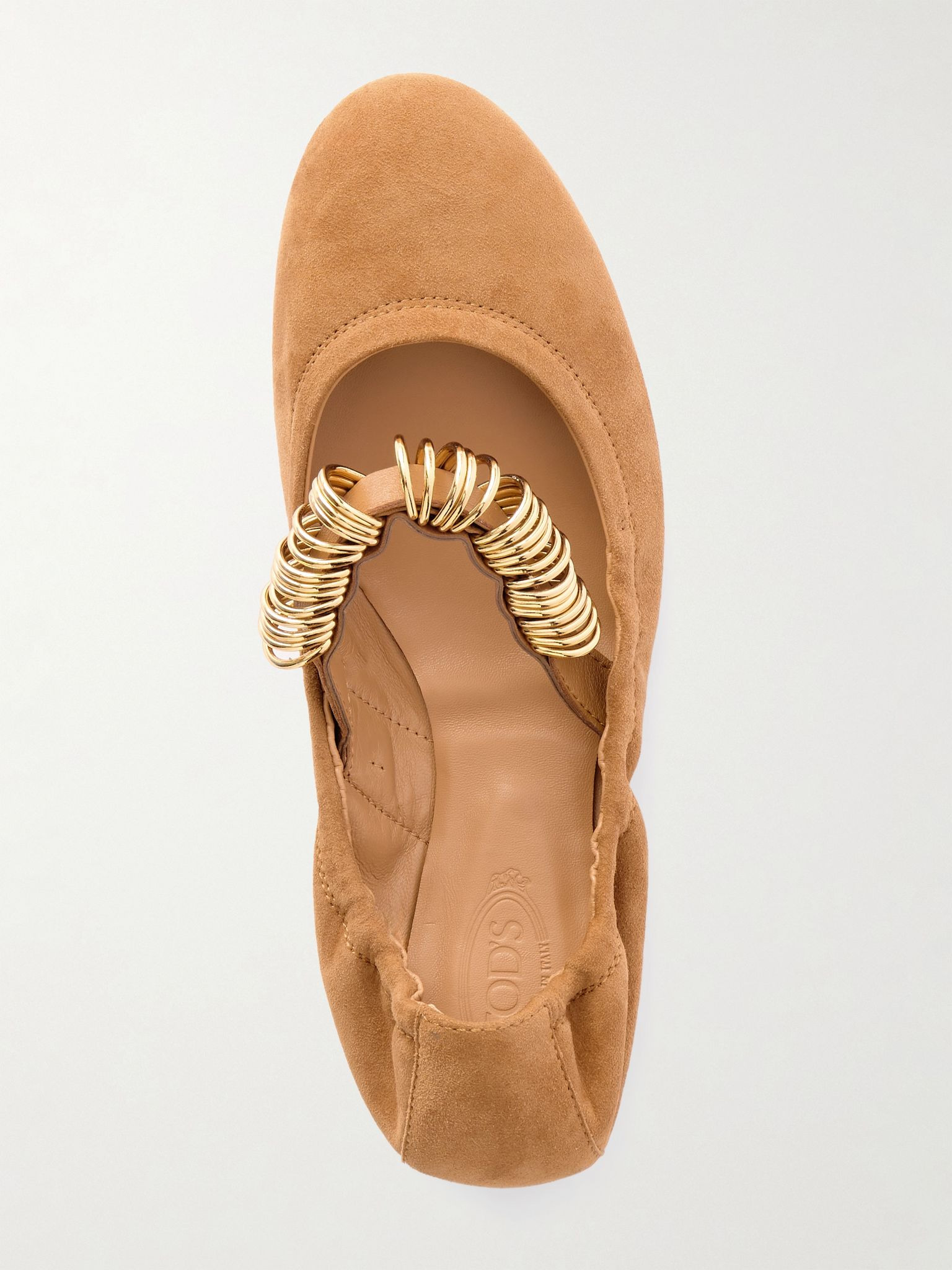 Ballerina embellished leather-trimmed suede flats Tan - 5