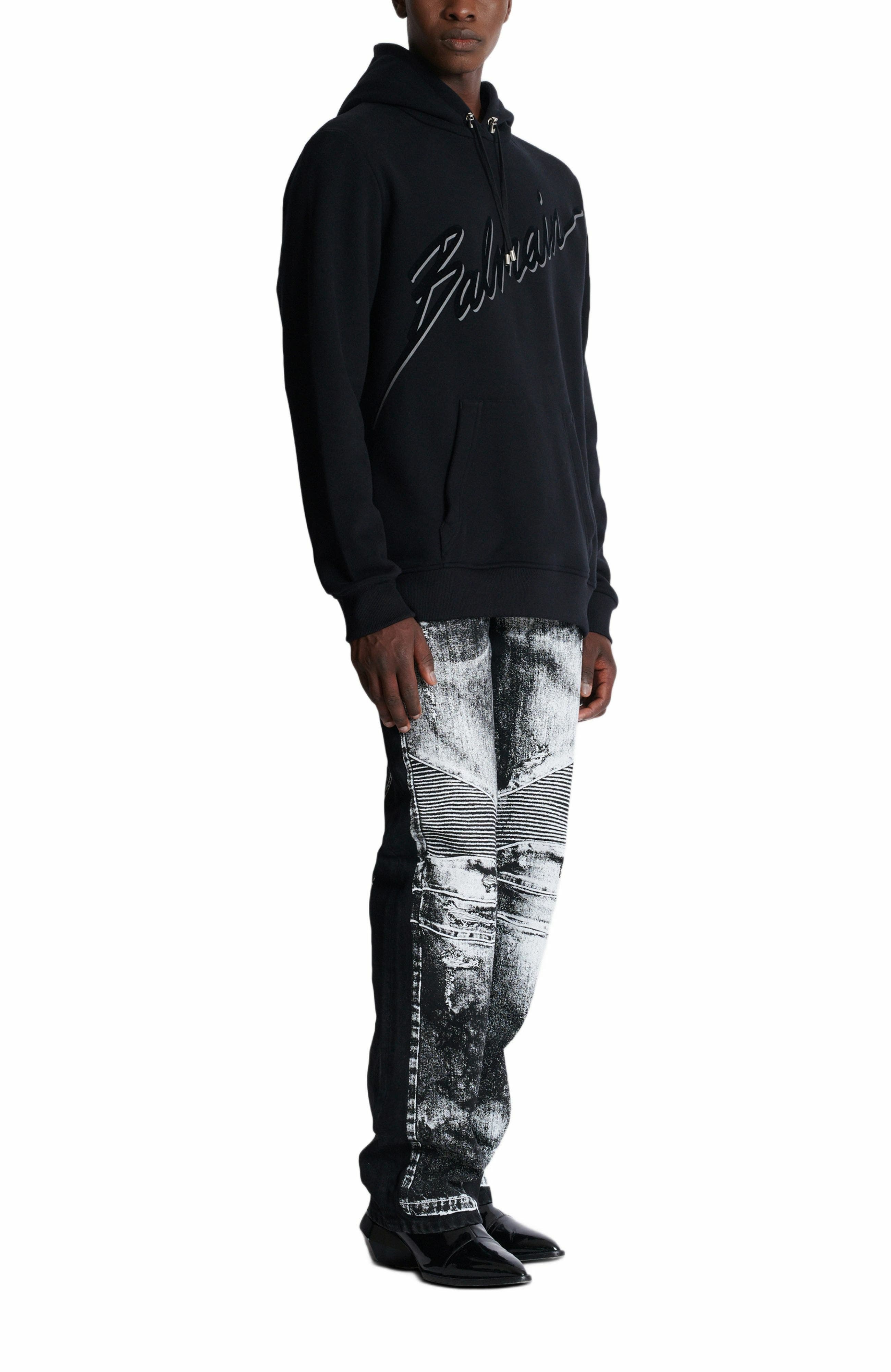 Flocked Balmain Letter hoodie in Black at Nordstrom - 3