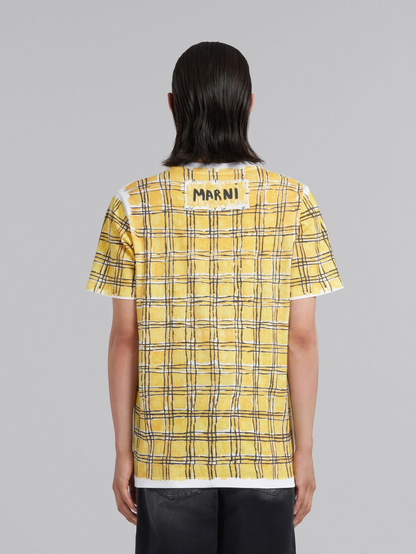 YELLOW BIO COTTON T-SHIRT WITH IRREGULAR CHECKED PRINT - 3