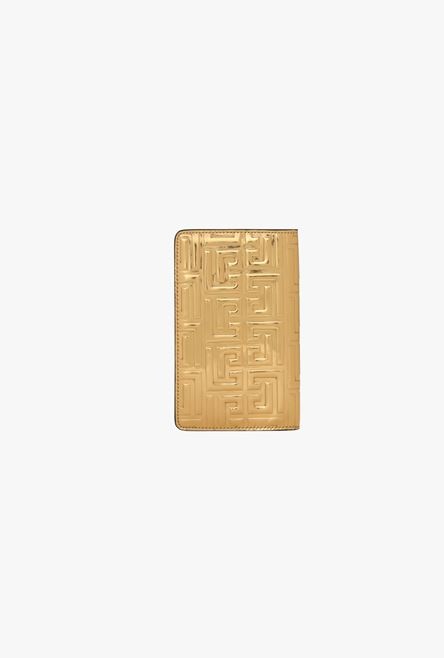 Golden debossed high-shine leather passport holder with Balmain monogram - 2