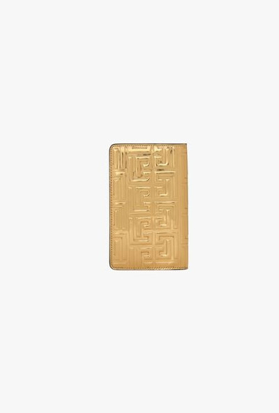 Balmain Golden debossed high-shine leather passport holder with Balmain monogram outlook