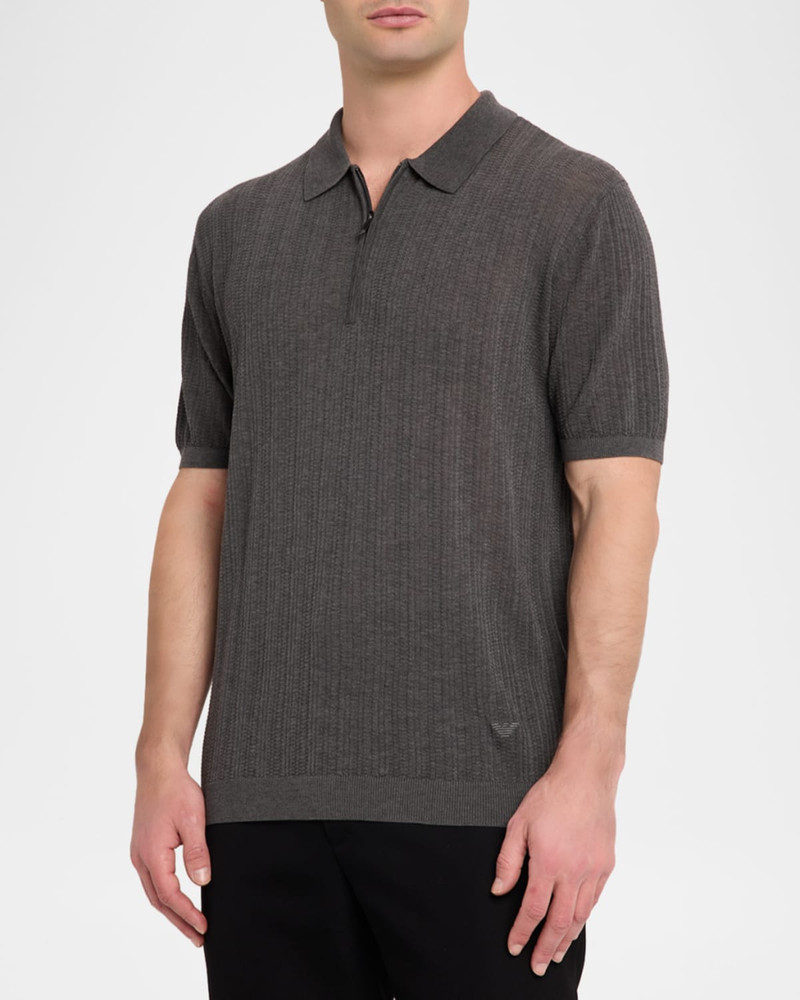 Men's Textured Short-Sleeve Zip Polo Sweater 4
