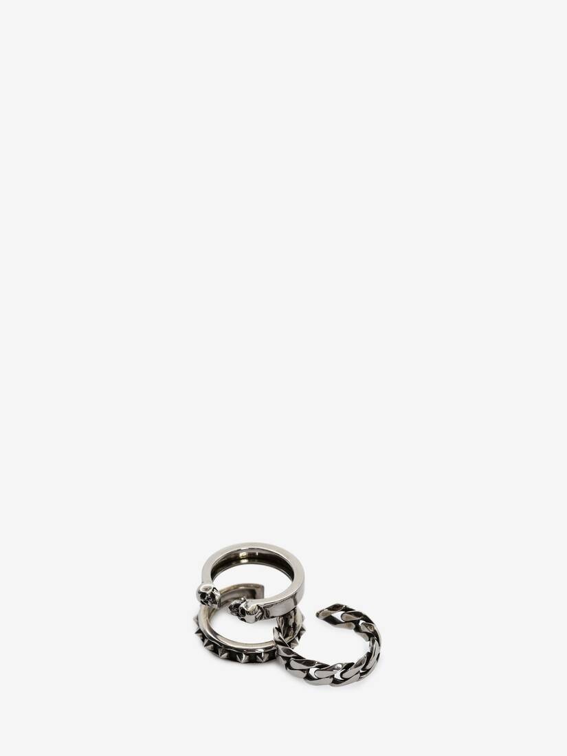 Punk Stud Double Ring in Antique Silver - 3