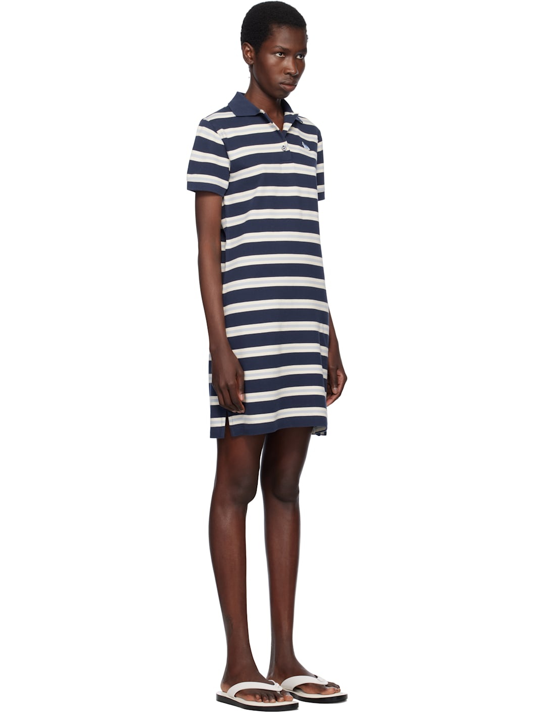 Navy Baby Fox Patch Multi Stripes Polo Minidress - 2