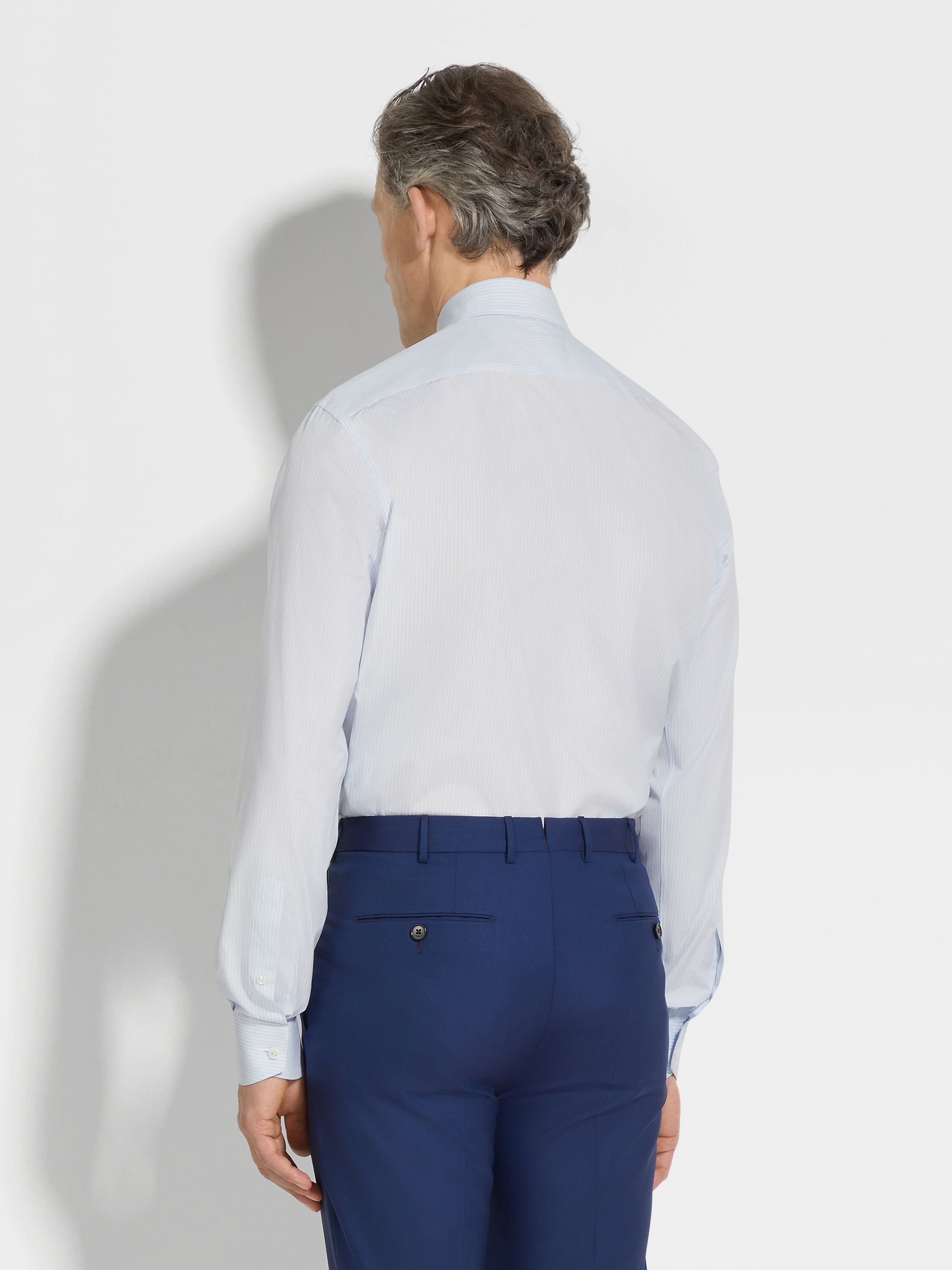 WHITE AND LIGHT BLUE STRIPED SEA ISLAND COTTON SHIRT - 4