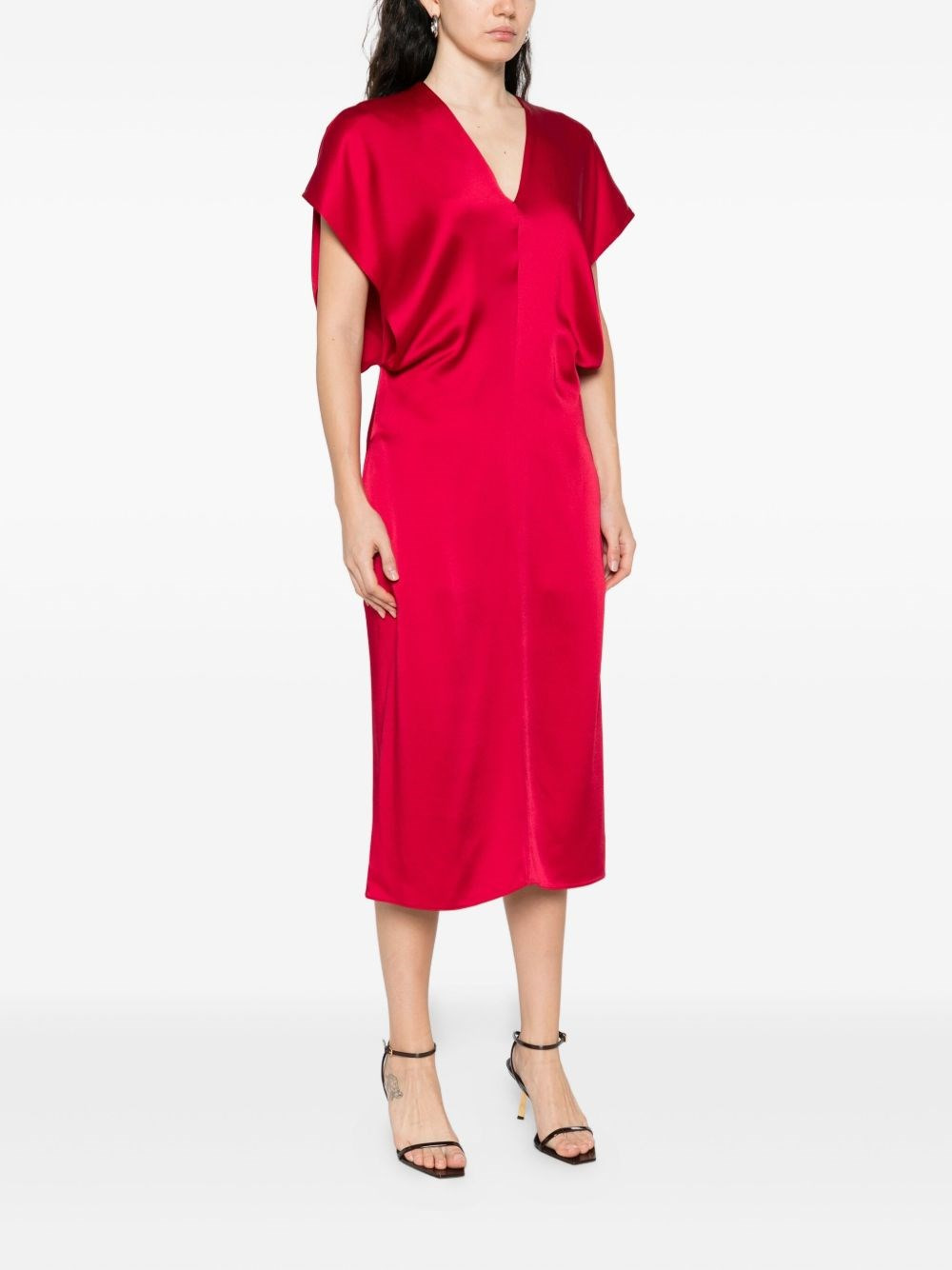 Satin v-necked midi dress - 3