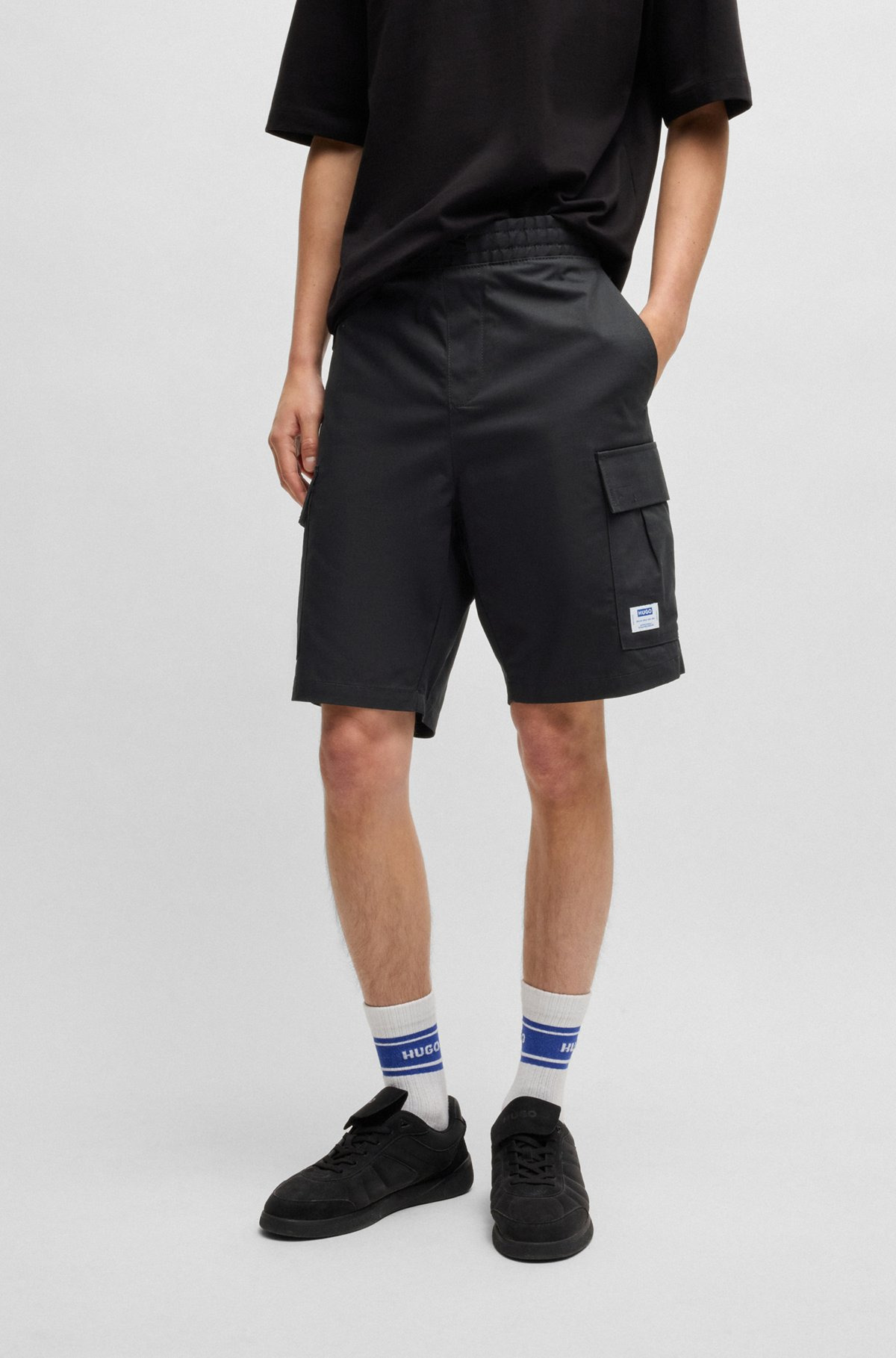 STRUCTURED-COTTON SHORTS WITH DRAWSTRING AND LOGO PATCH - 2