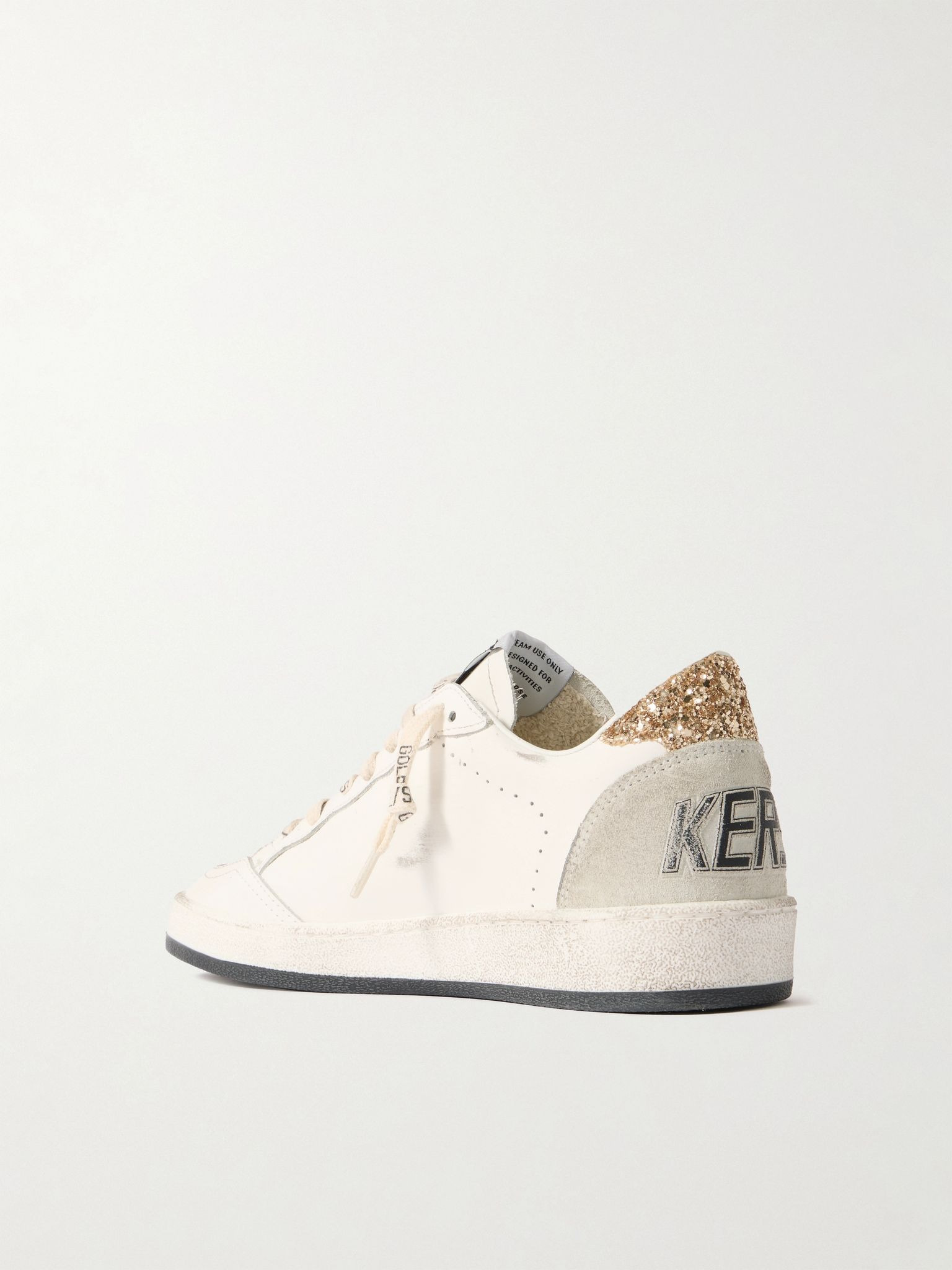 Ball Star distressed glittered suede-trimmed leather sneakers White - 3