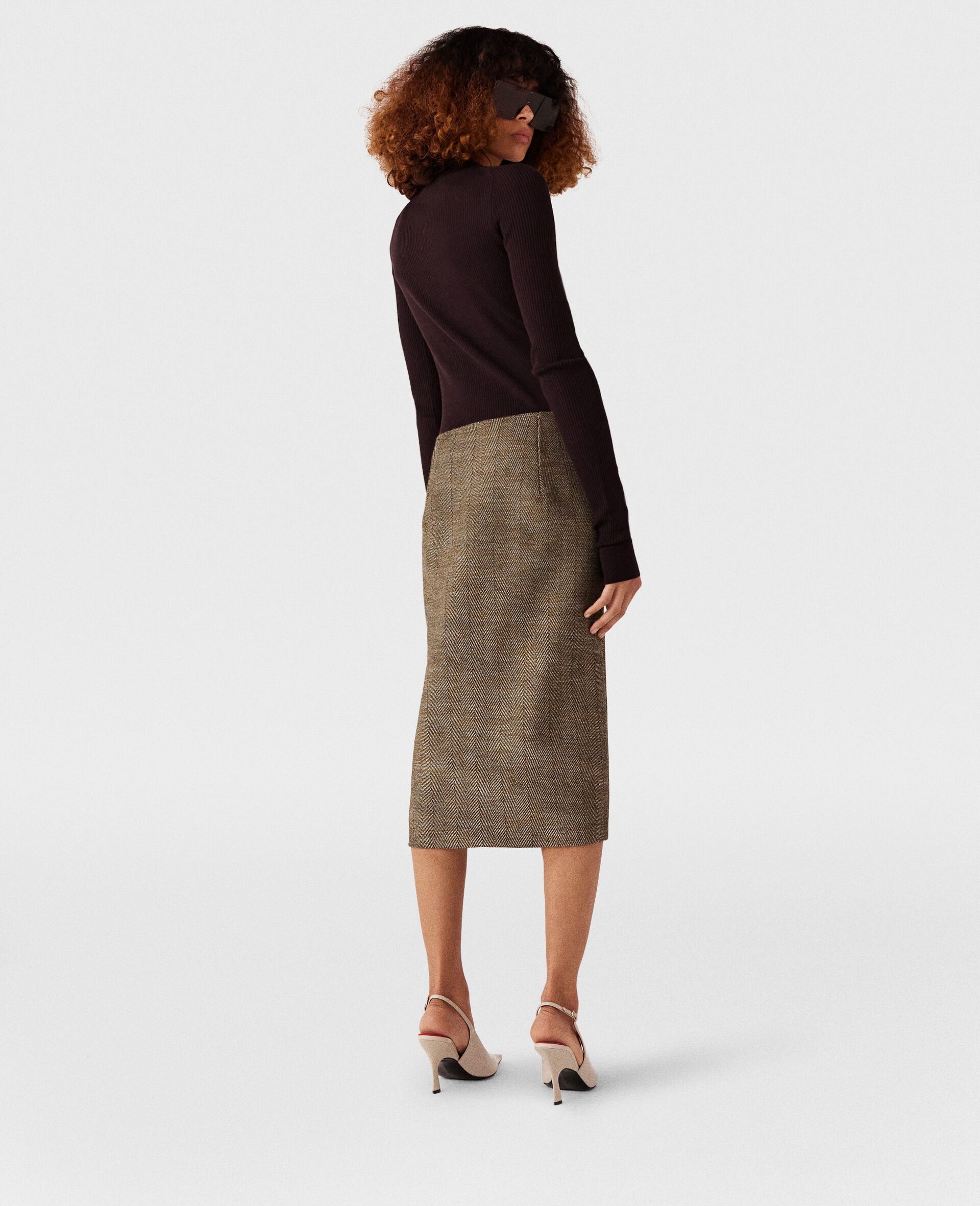 Side-Slit Tweed Skirt - 3