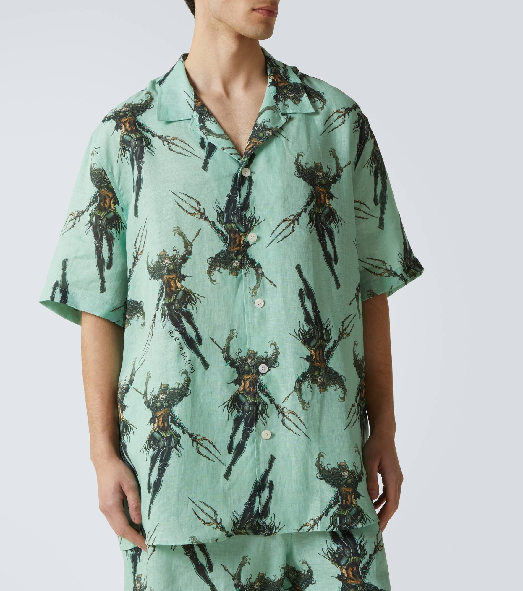 Printed linen bowling shirt - 3