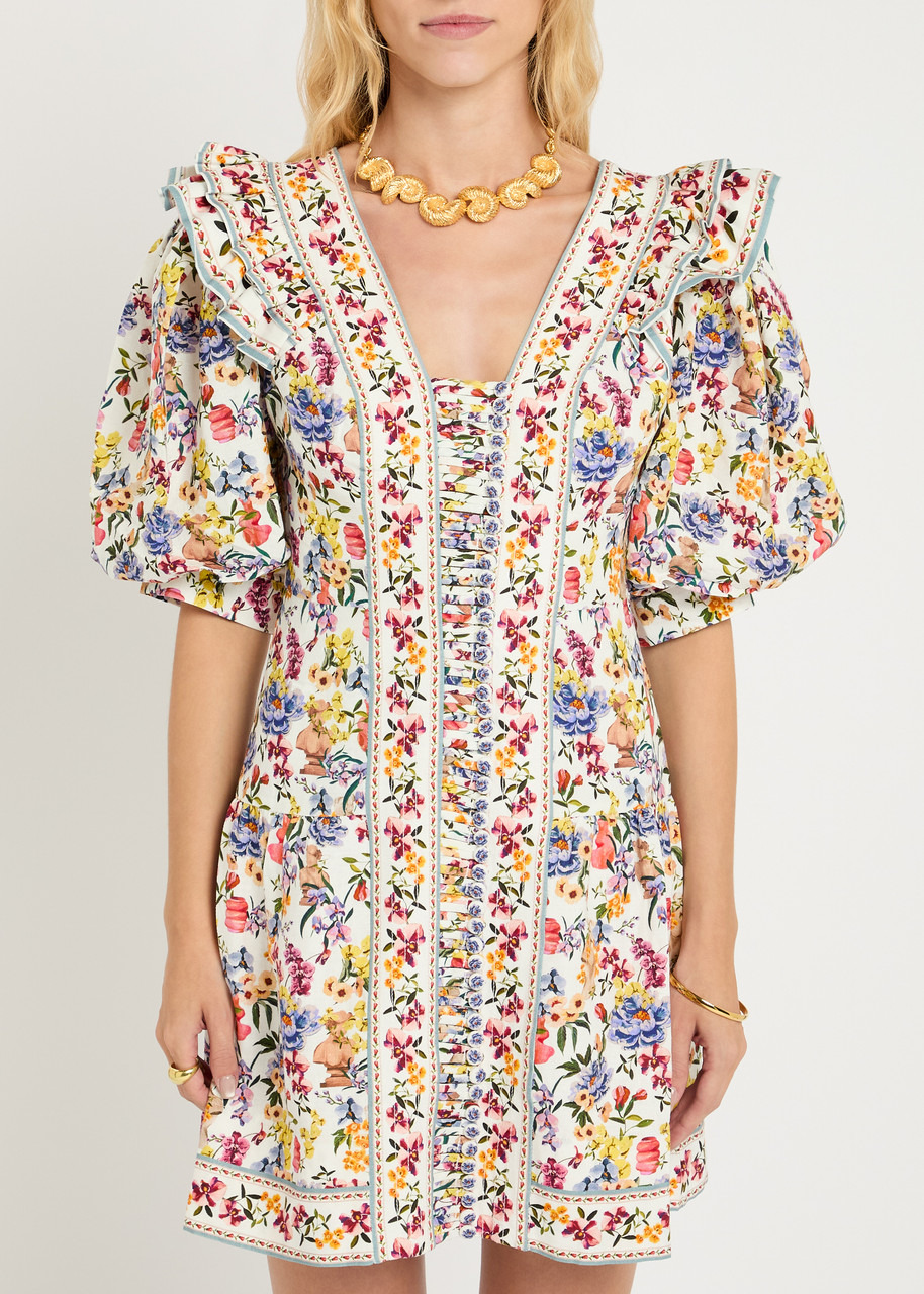 Farm Rio Greek Garden Printed Linen-blend Mini Dress - 2