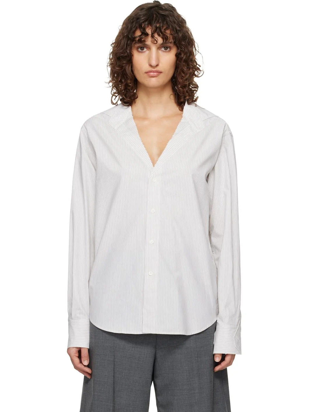 Off-White & Gray Striped Shirt - 1