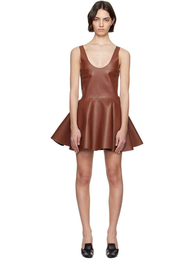 Brown Circle Skirt Leather Minidress 1