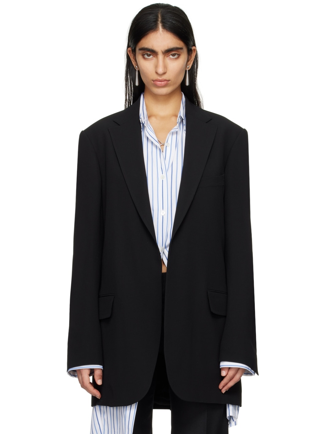 Black Open Front Blazer - 1