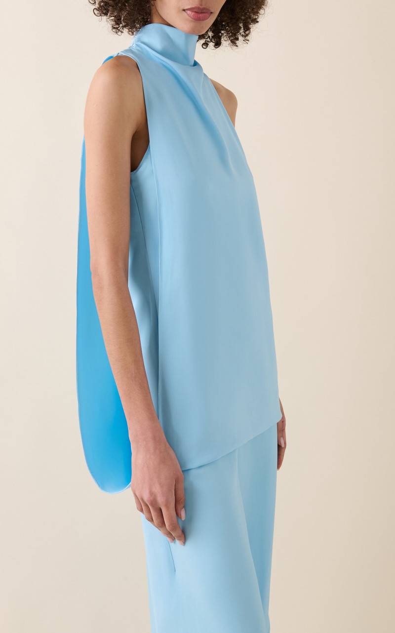 Alaïa Folded Stretch-Cady Sleeveless Top blue outlook