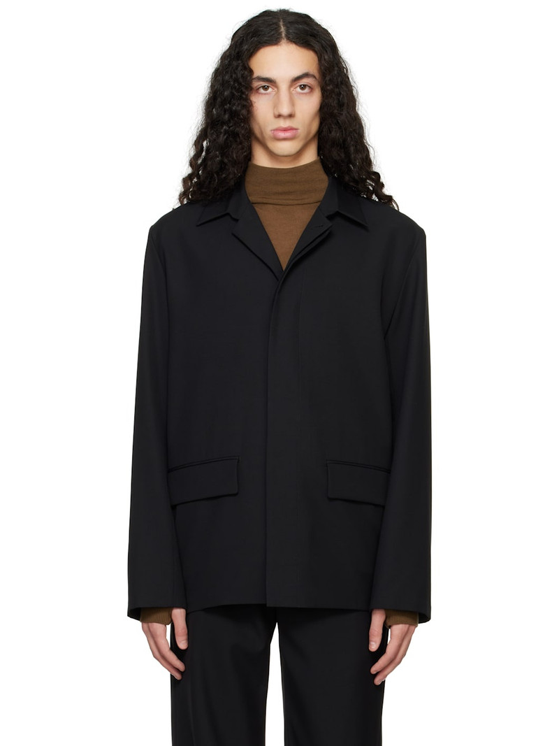 Black Popeline Wool Jacket - 1