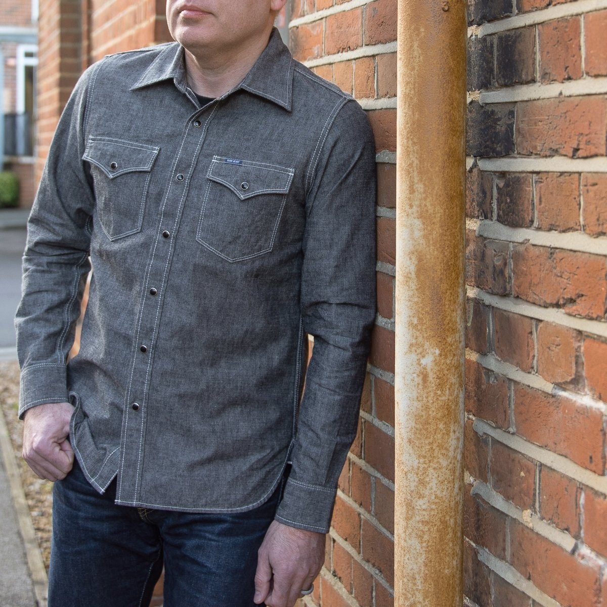 10oz Selvedge Chambray Single Yoke Western Shirt - Black - 4