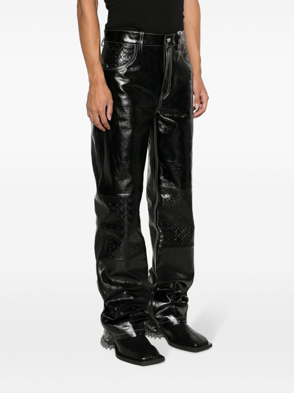 Moonogram leather trousers - 4
