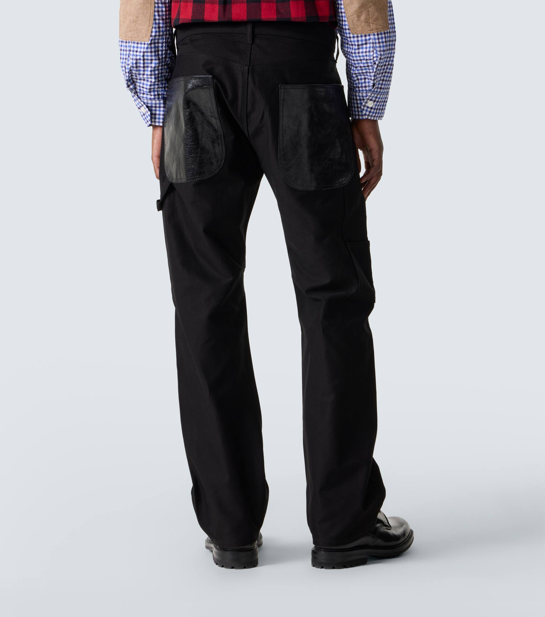Leather-trimmed straight jeans - 4