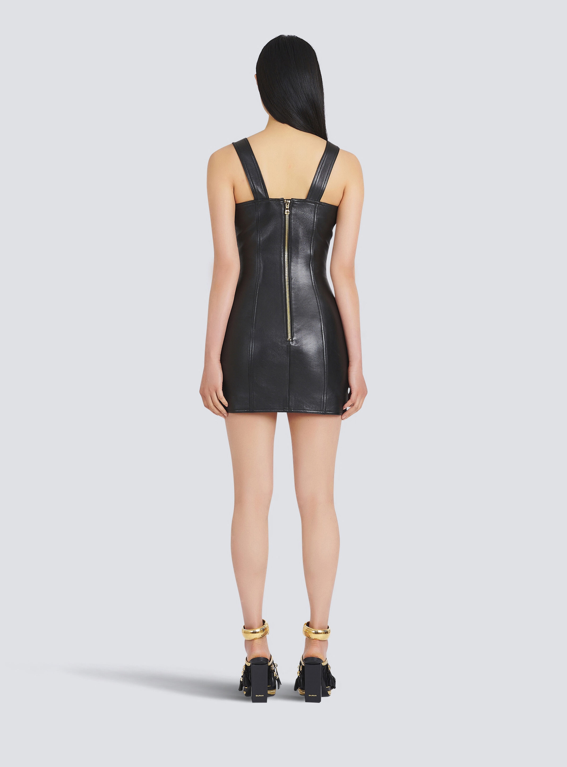 Short leather overall dress - 4