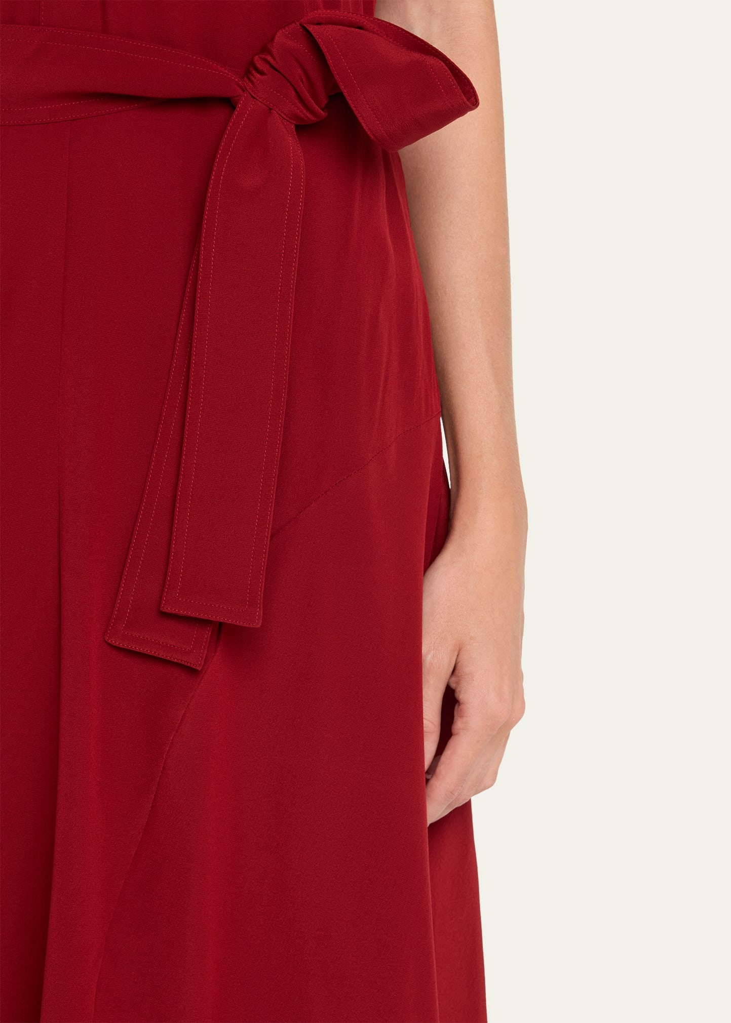 Silk Crepe De Chine Midi Dress with Tie Belt - 5