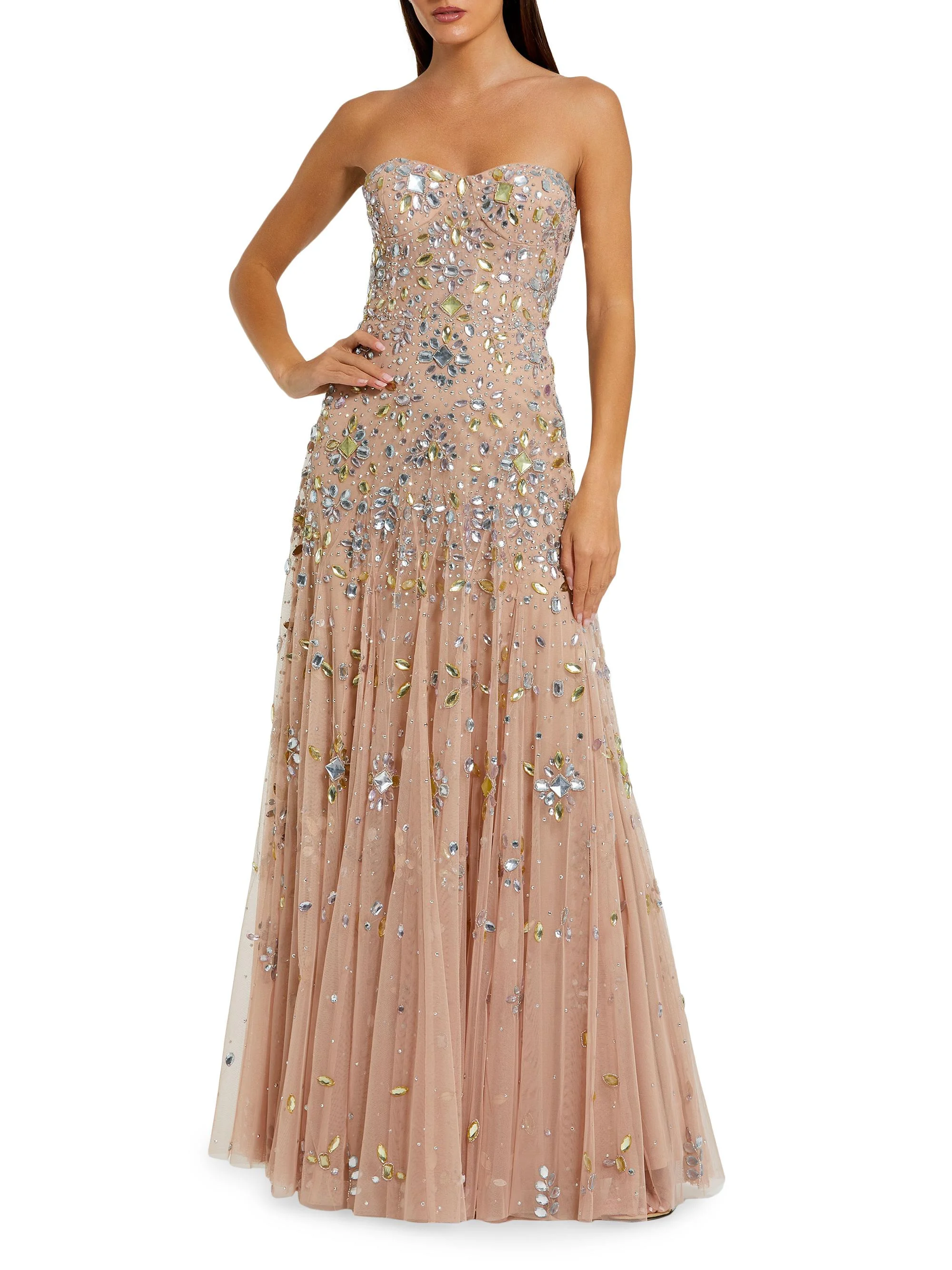 Women's Crystal-Embellished Mesh Strapless Gown - Light Rose - 1