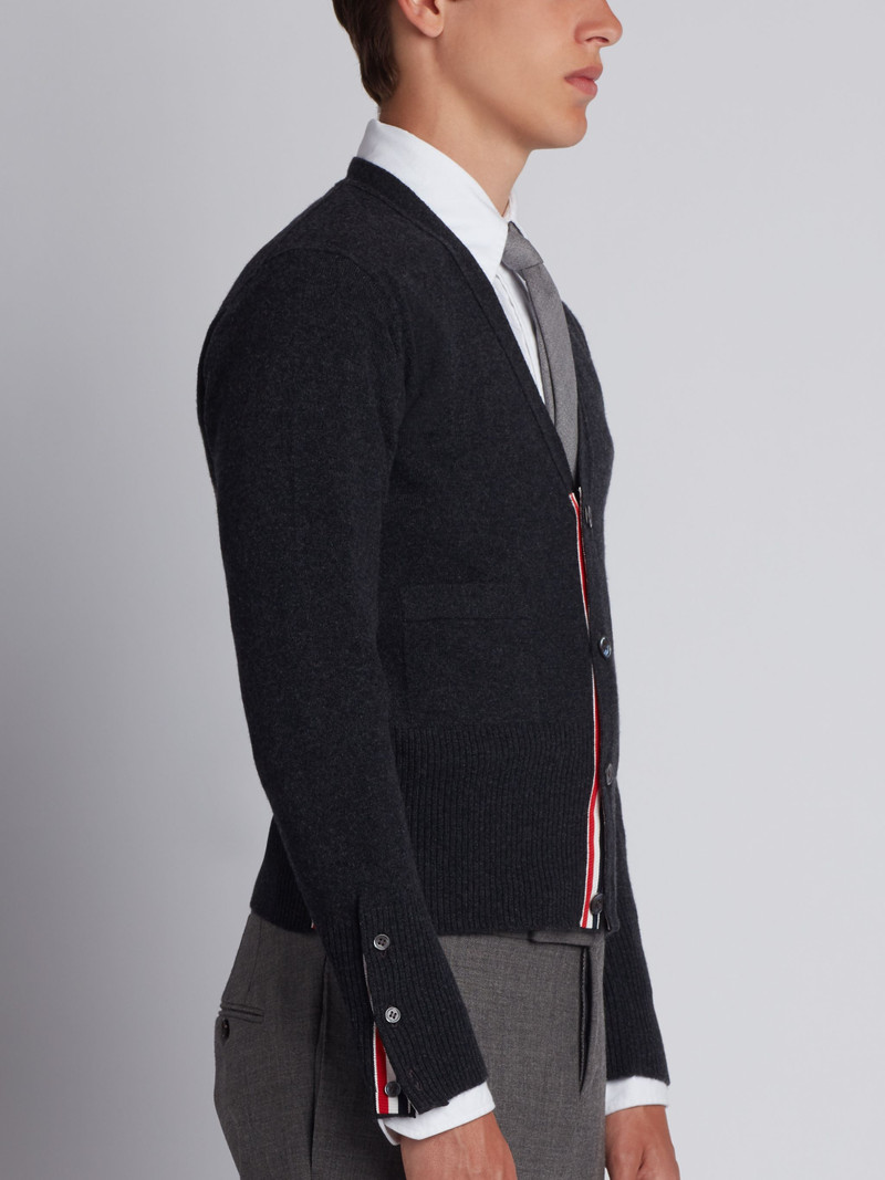 Thom Browne Dark Grey Cashmere 4-bar V-neck Cardigan outlook