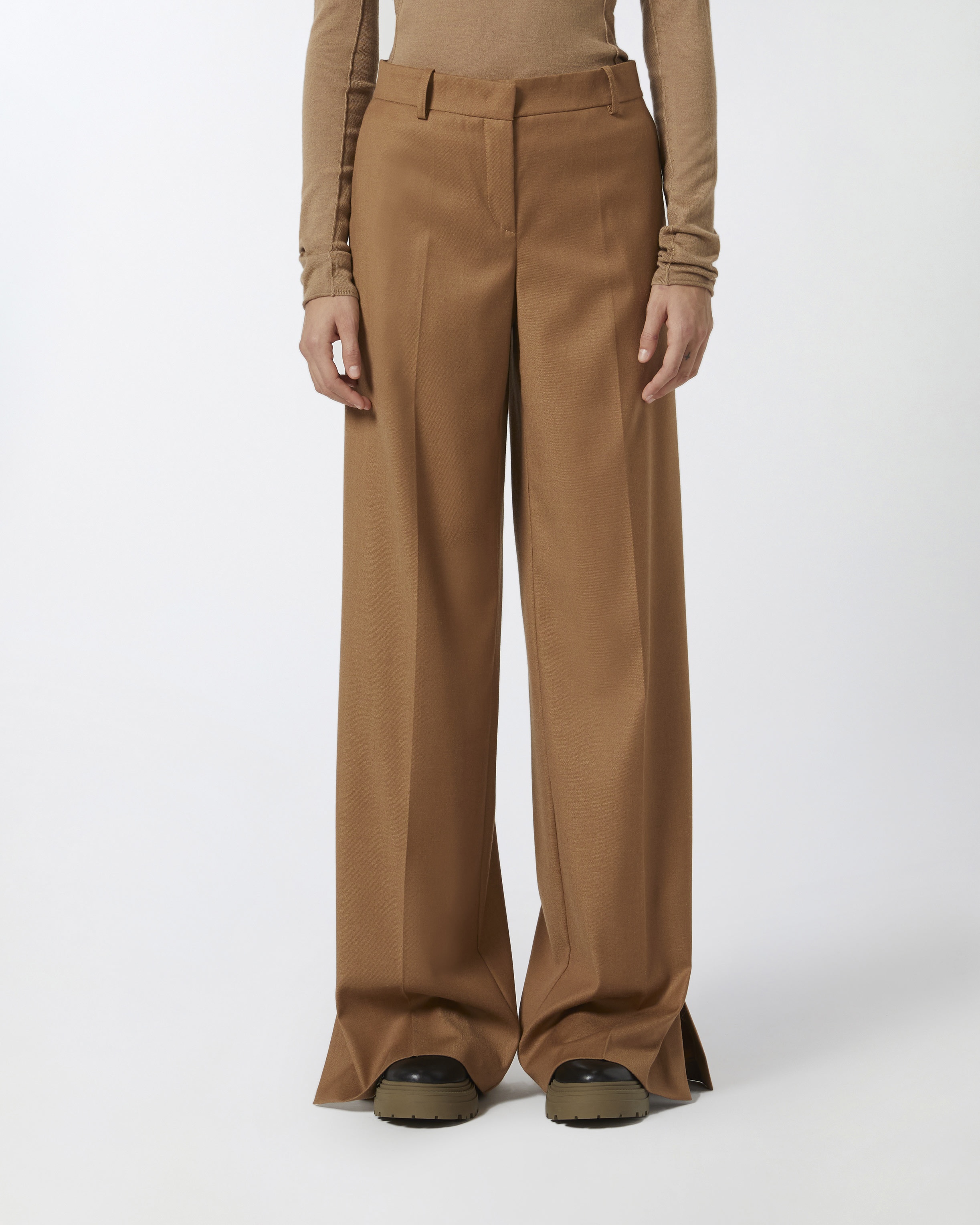 STRETCH WOOL FLANNEL PALAZZO TROUSERS - 3
