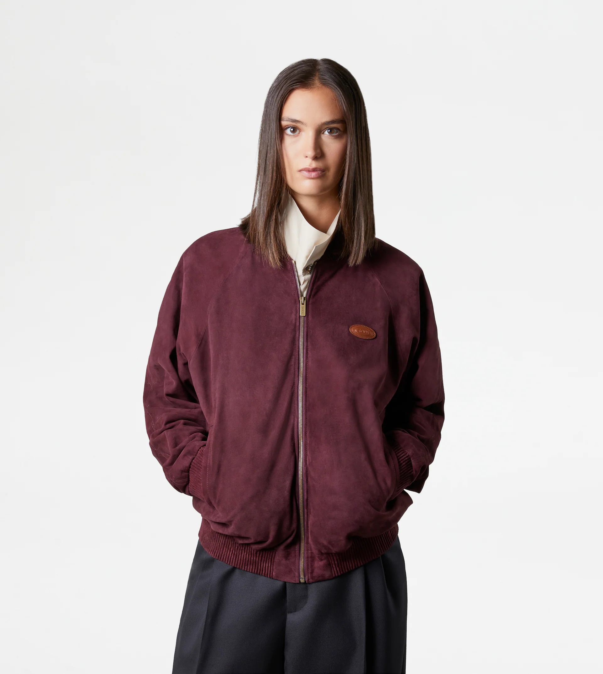 TRACKSUIT JACKET IN SUEDE - BURGUNDY - 7