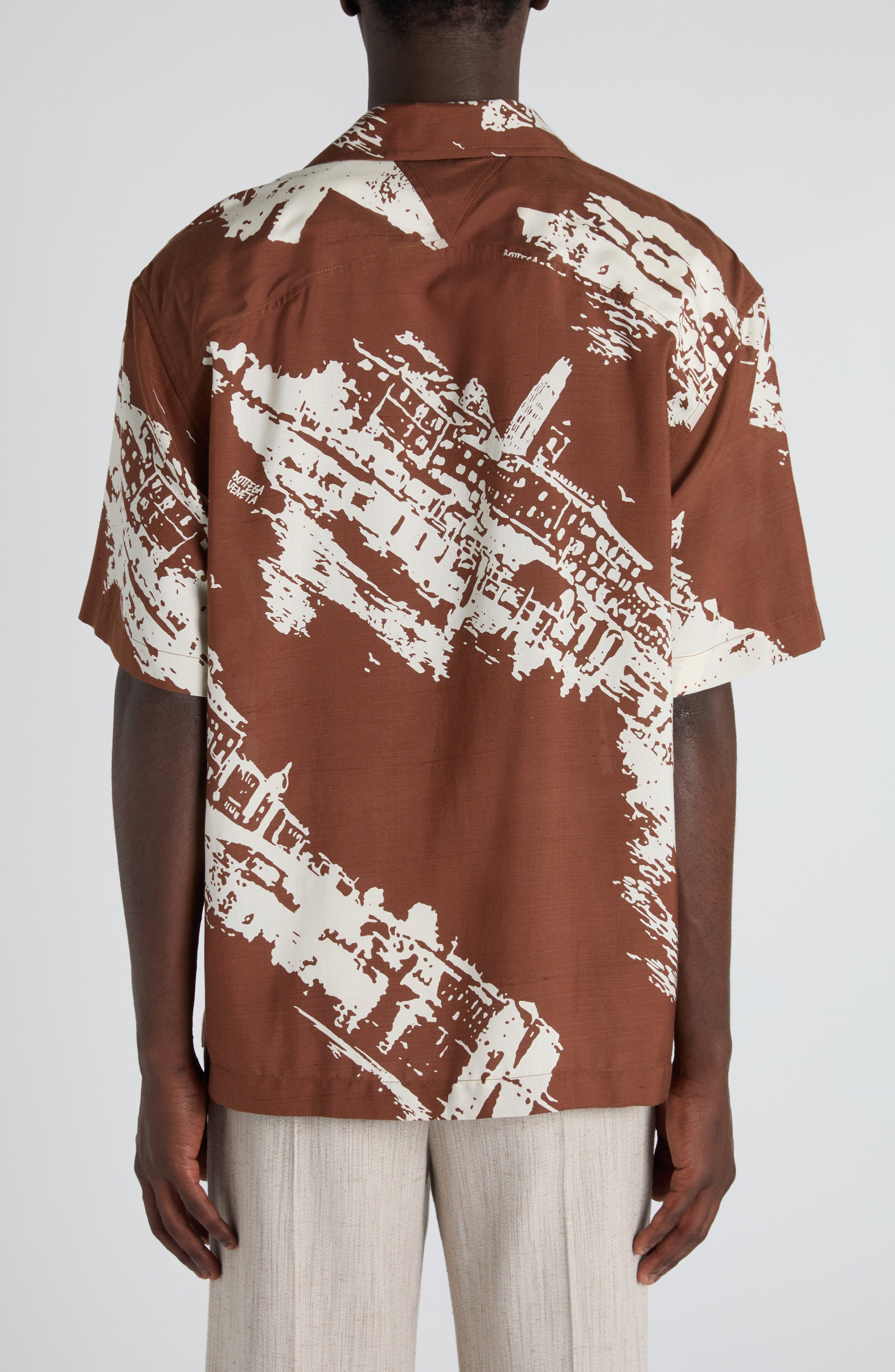 Bottega Veneta Postcard Print Silk Blend Camp Shirt in 2154 Pecan/Dove at Nordstrom - 3