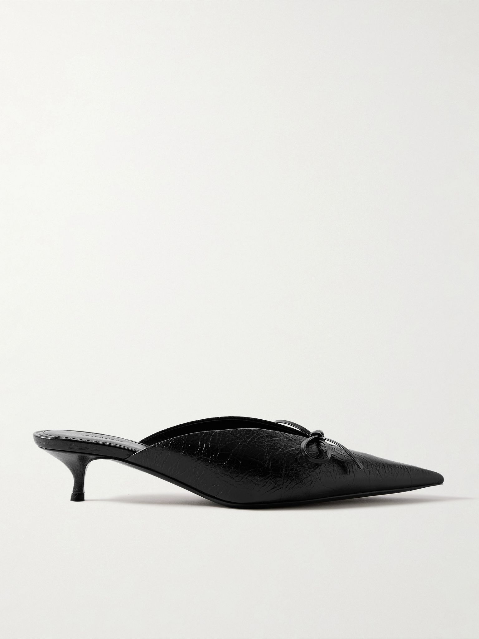 Knife bow-embellished crinkled-leather mules Black - 1