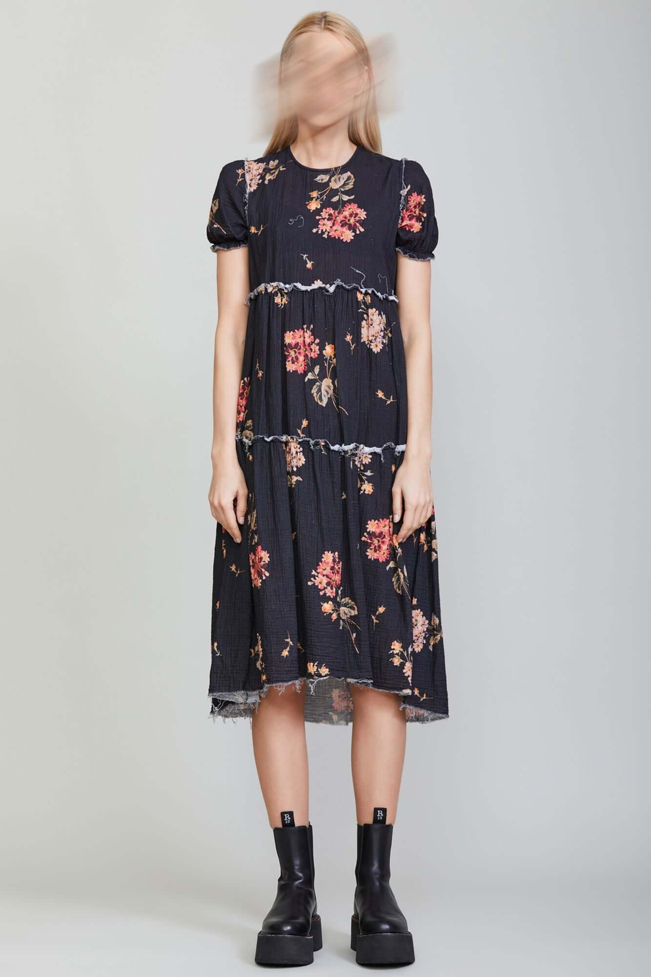 SHREDDED RELAXED MIDI - FLORAL ON BLACK - 5