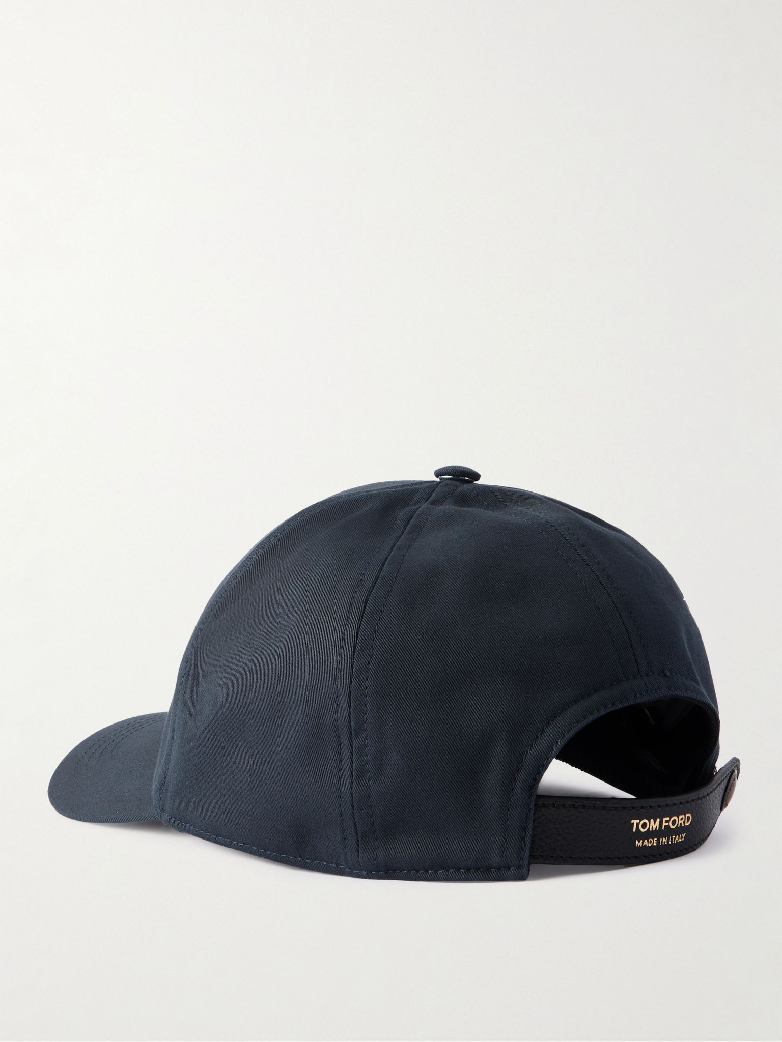 Logo-Embroidered Leather-Trimmed Cotton-Twill Baseball Cap Blue - 3