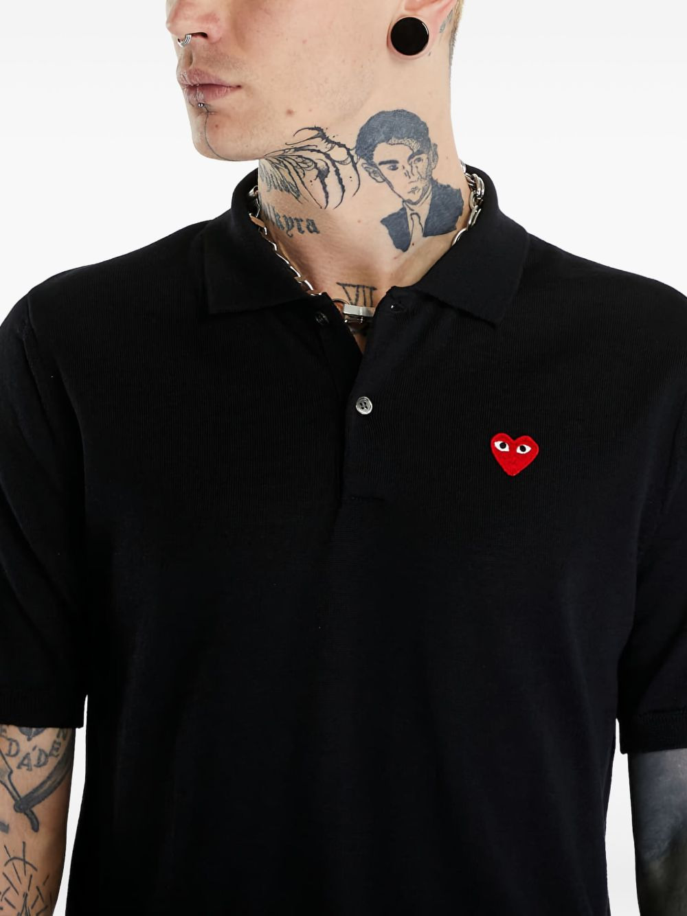 heart-patch wool polo shirt - 7