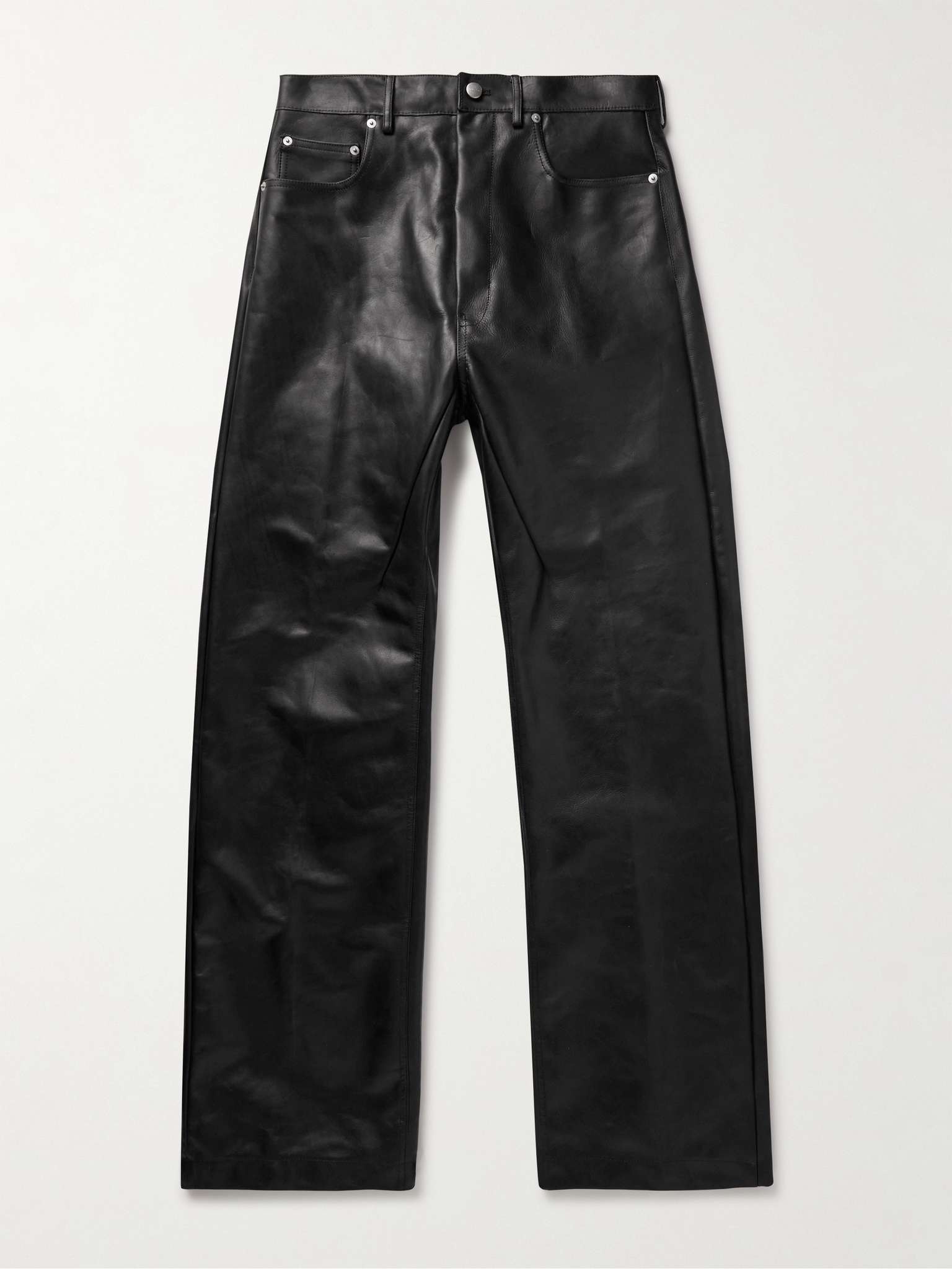Geth Straight-Leg Oiled-Leather Jeans - 1
