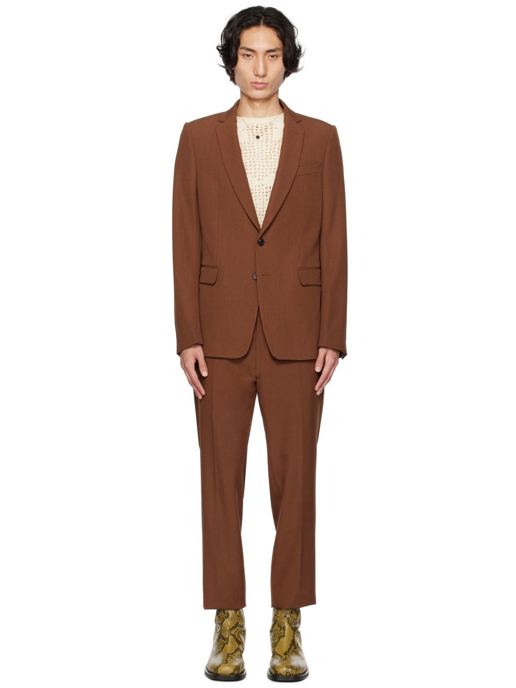 Orange Notched Lapel Suit - 1
