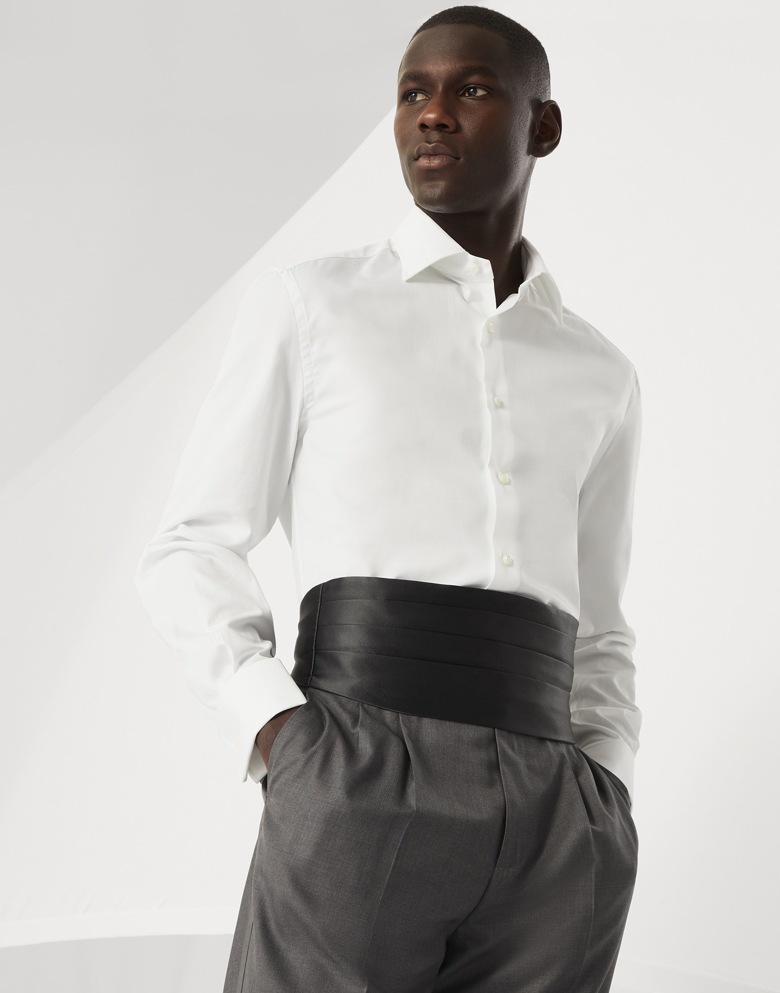 Sea Island cotton twill slim fit tuxedo shirt with spread collar - 4