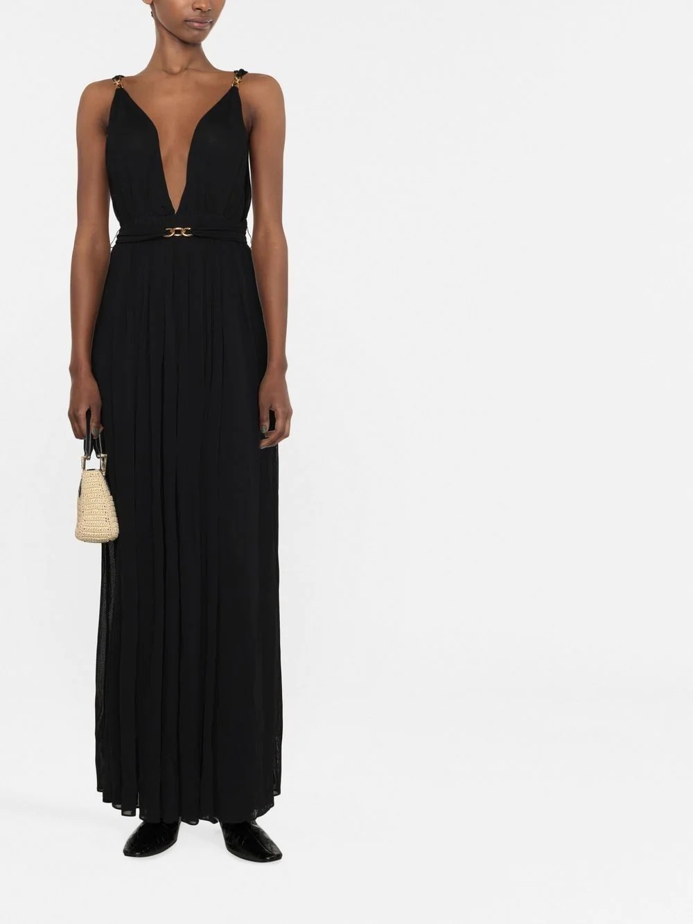 chaink-link detail V-neck gown - 2