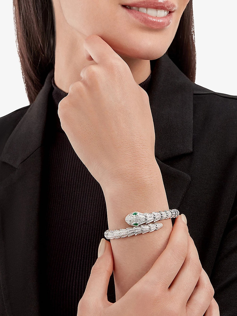 BVLGARI Serpenti Tubolari 18ct white-gold, 3.89ct diamond and 0.26ct emerald bracelet outlook