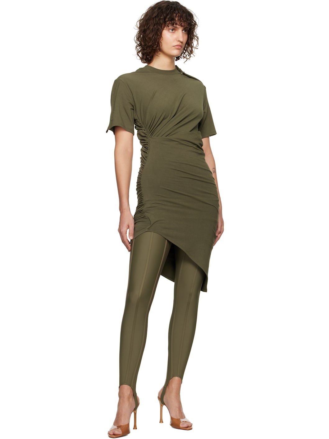 Khaki Draped Pierced Day Minidress - 4