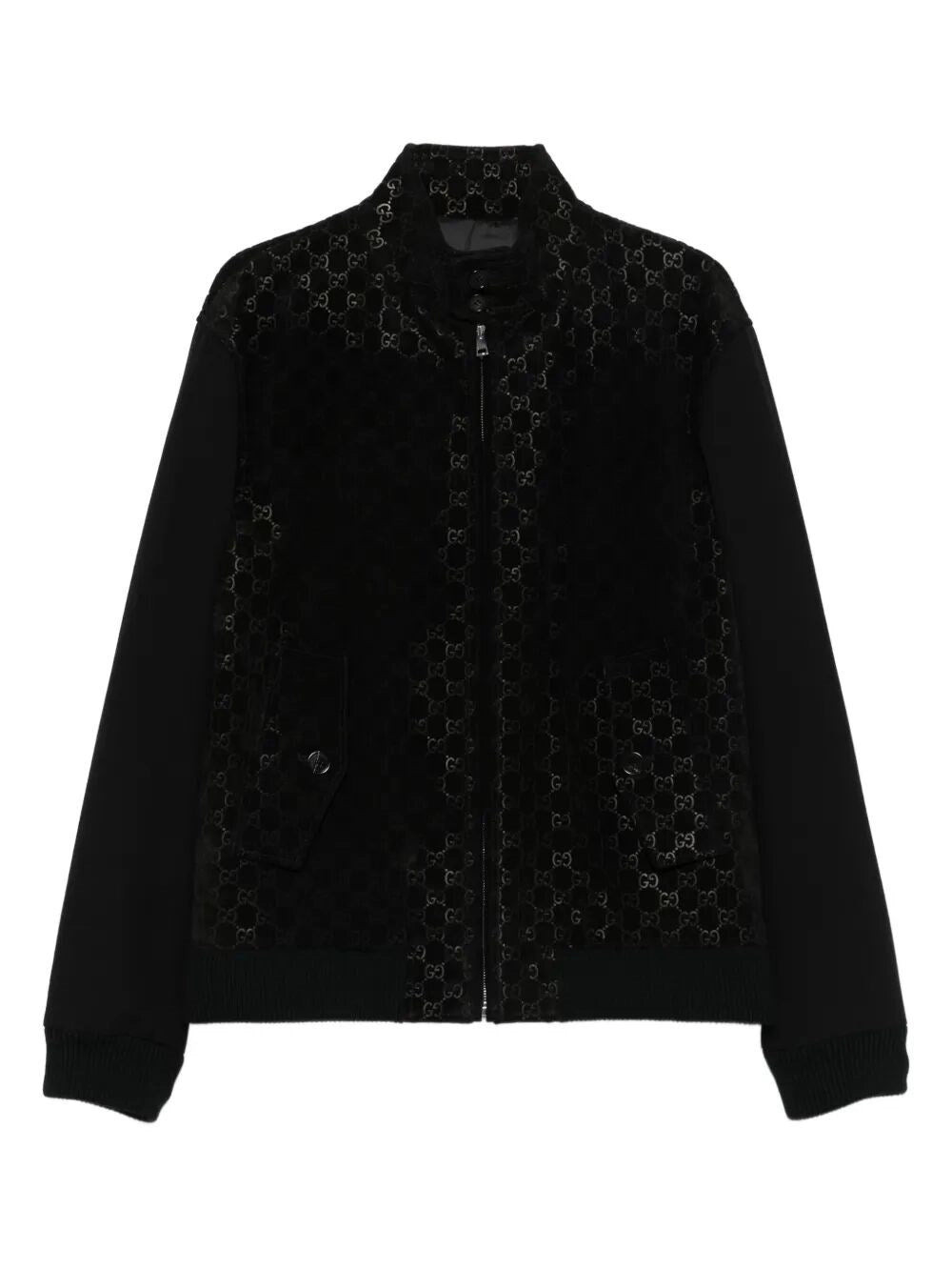 Gucci Men `Gg` Leather Bomber Jacket - 1