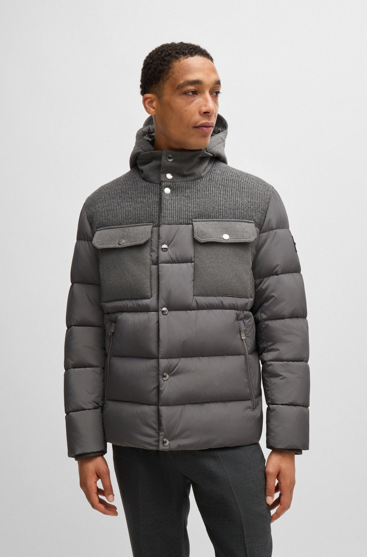 BOSS WATER-REPELLENT REGULAR-FIT JACKET IN MIXED MATERIALS | REVERSIBLE