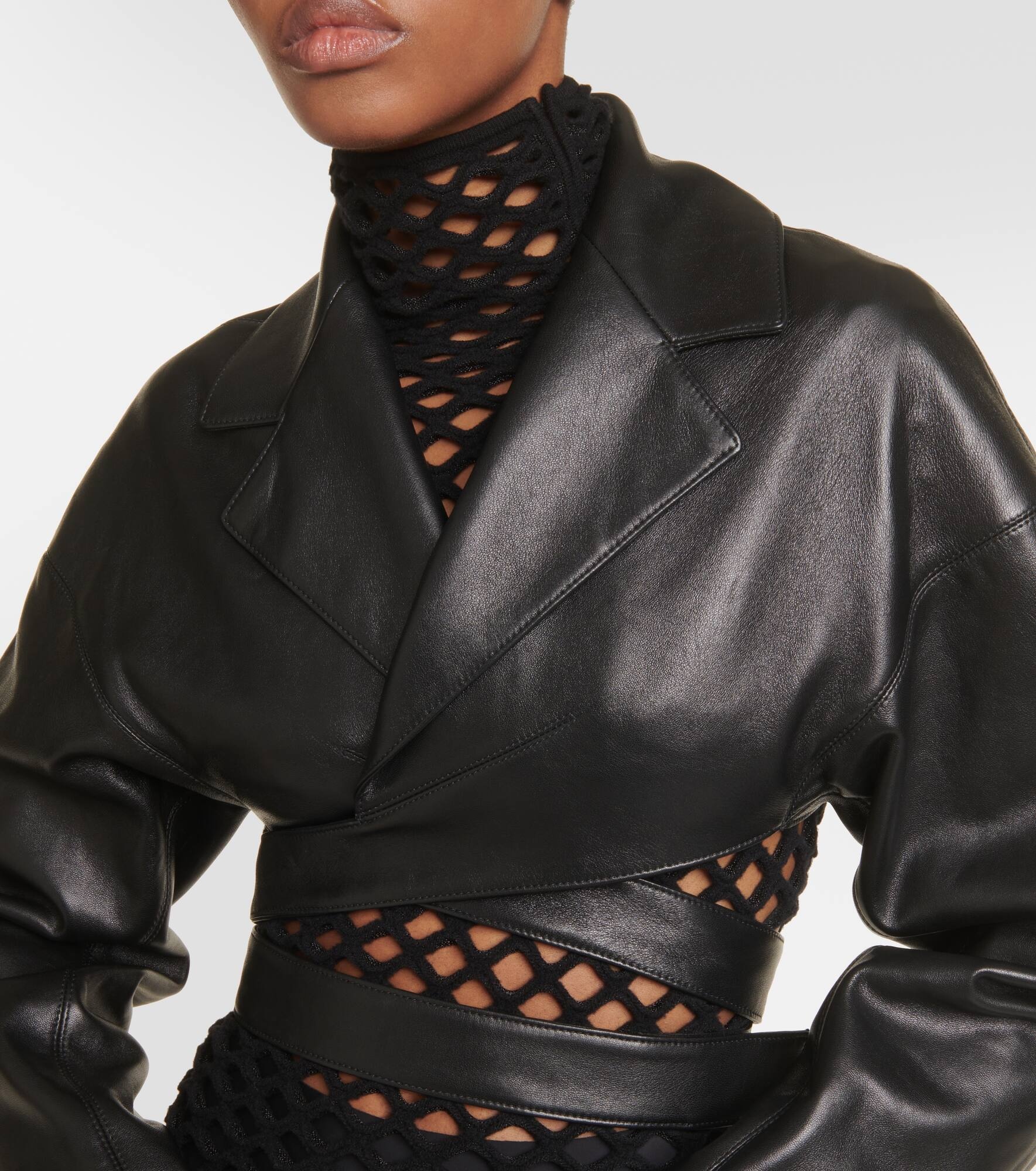 Cropped leather jacket - 4