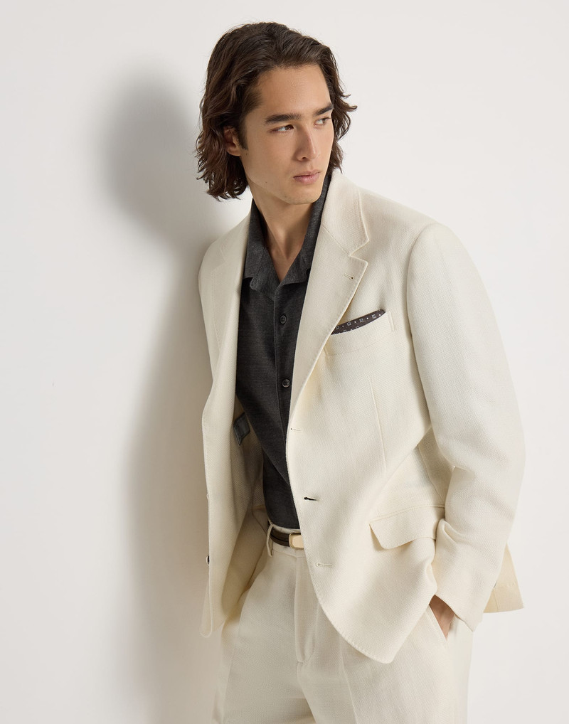 Silk, linen and wool hopsack deconstructed Cavallo blazer with metal buttons 5
